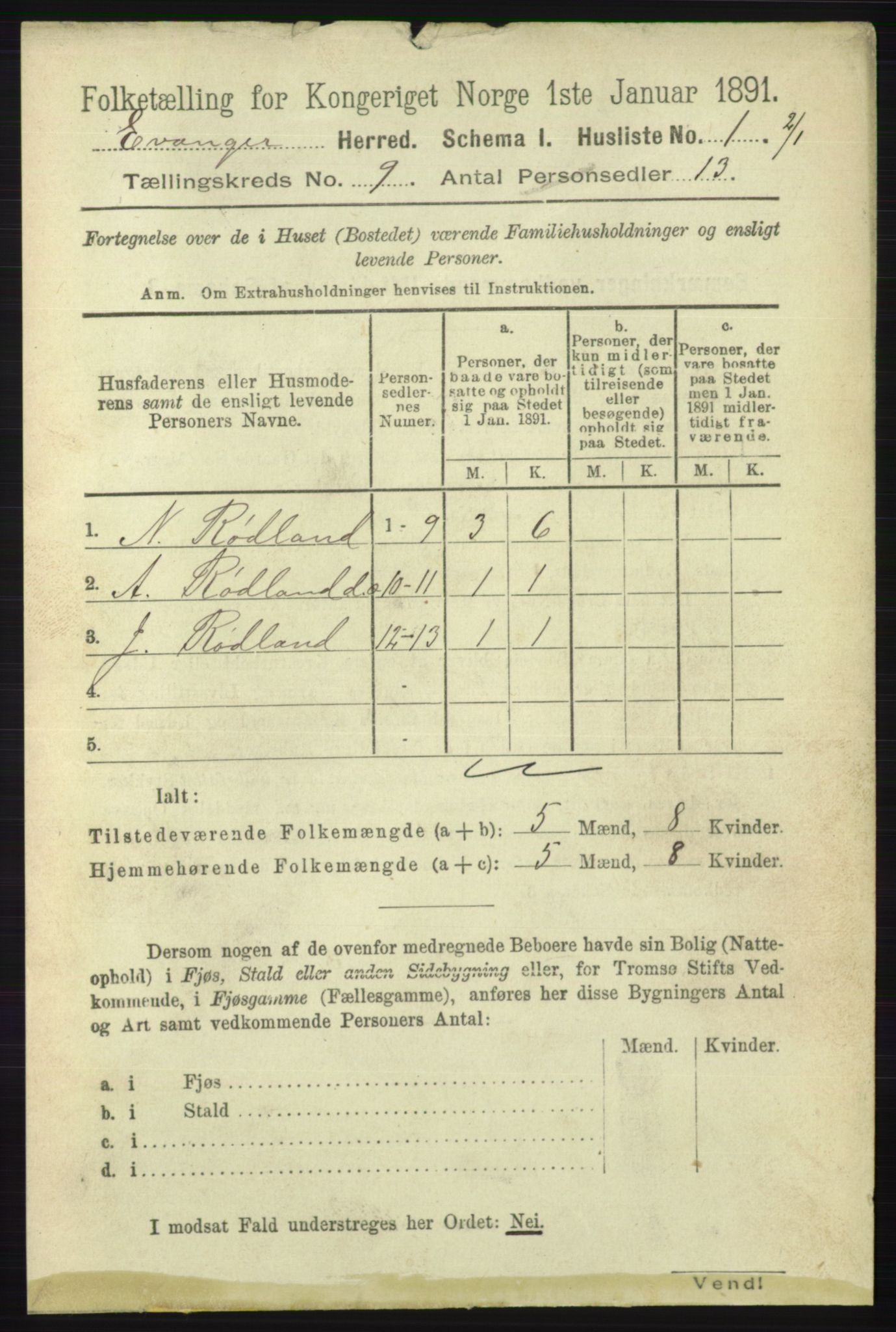 RA, 1891 census for 1237 Evanger, 1891, p. 2324