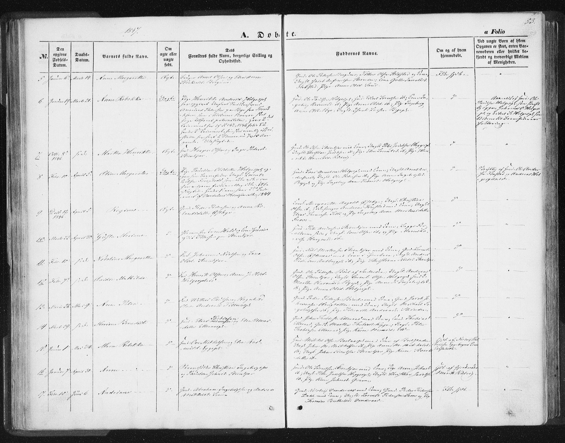 Ministerialprotokoller, klokkerbøker og fødselsregistre - Nord-Trøndelag, AV/SAT-A-1458/746/L0446: Parish register (official) no. 746A05, 1846-1859, p. 53