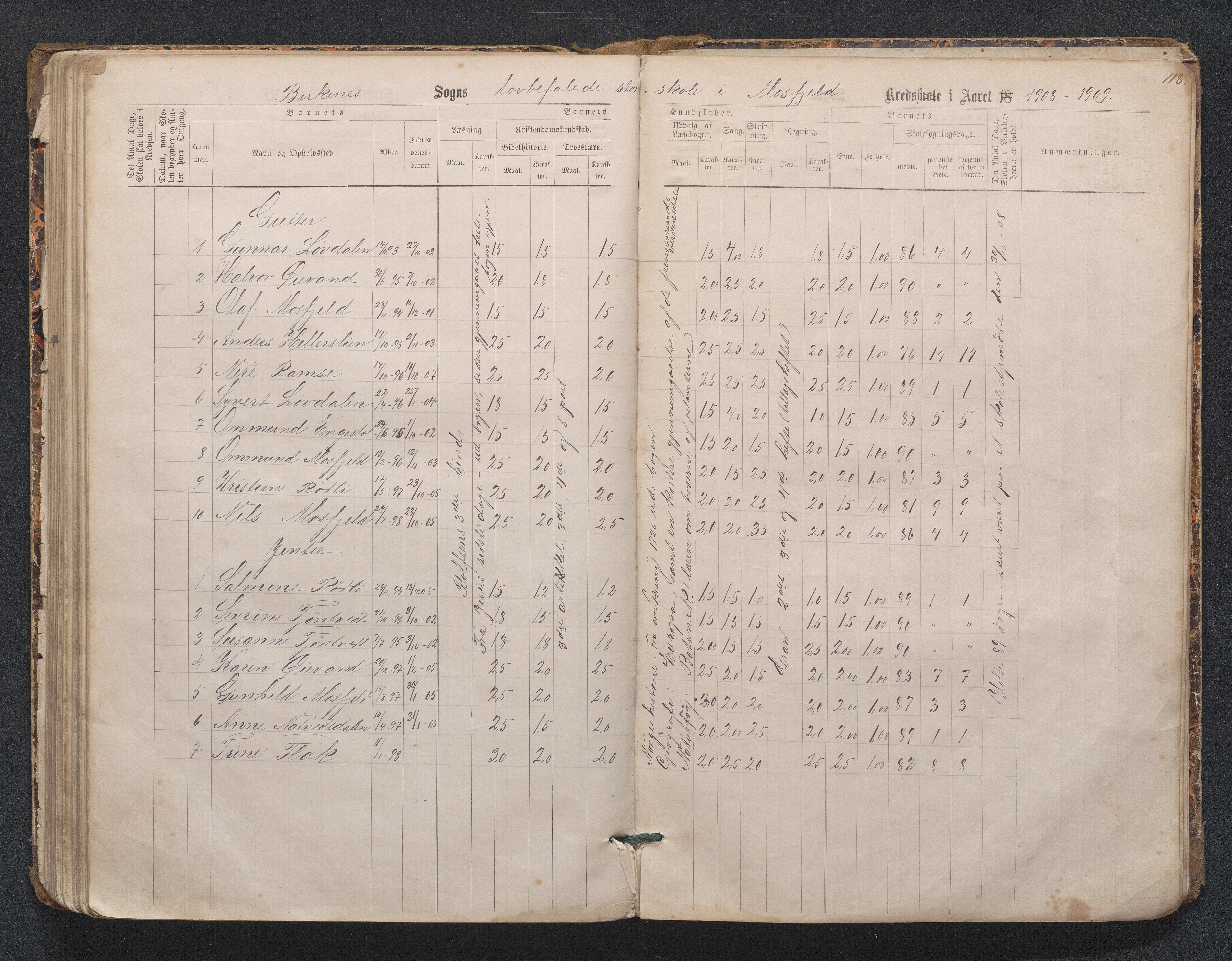 Birkenes kommune, Mosfjell skolekrets, AAMA/KA0928-550f_91/F02/L0001: Skoleprotokoll Flå og Mosfjell, 1867-1909, p. 118