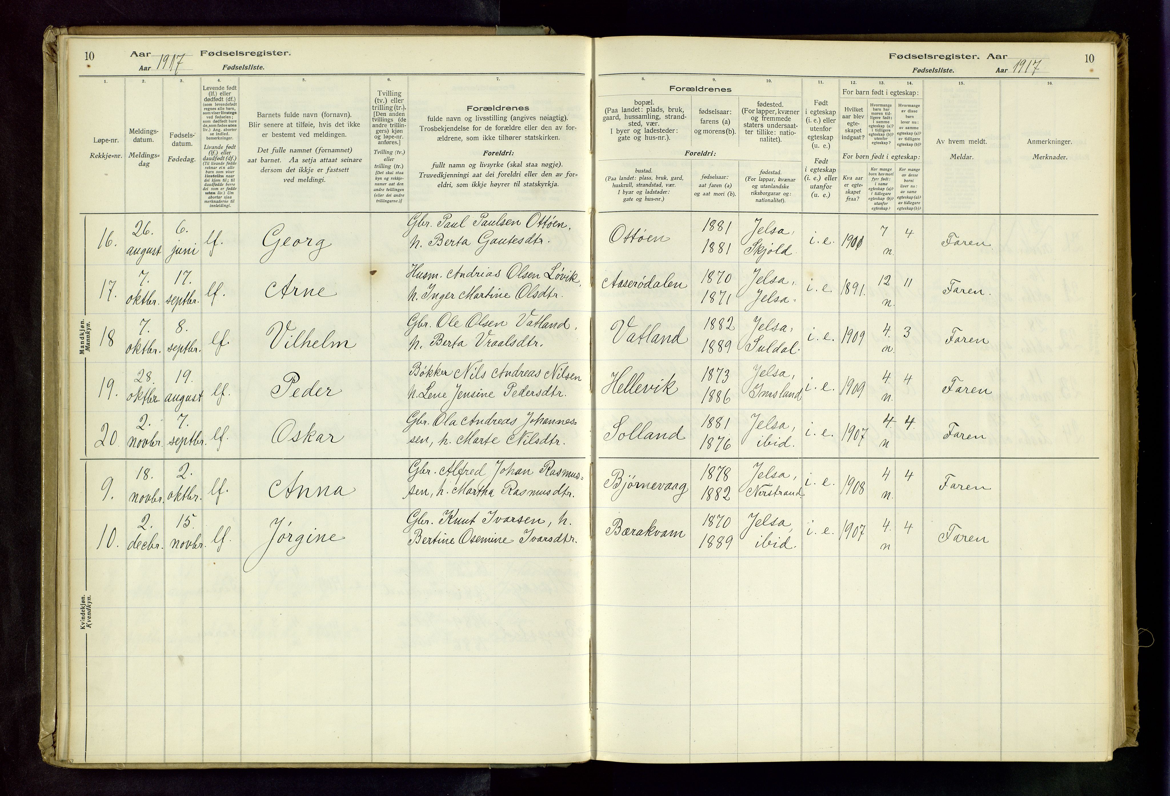 Jelsa sokneprestkontor, AV/SAST-A-101842/02/I: Birth register no. 13, 1916-1982, p. 10