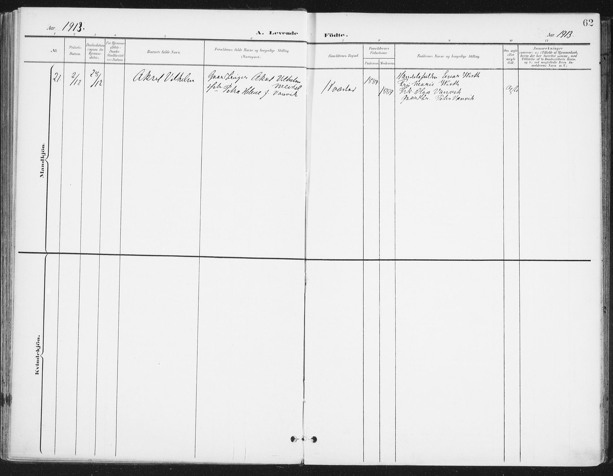 Ås prestekontor Kirkebøker, AV/SAO-A-10894/F/Fa/L0010: Parish register (official) no. I 10, 1900-1918, p. 62