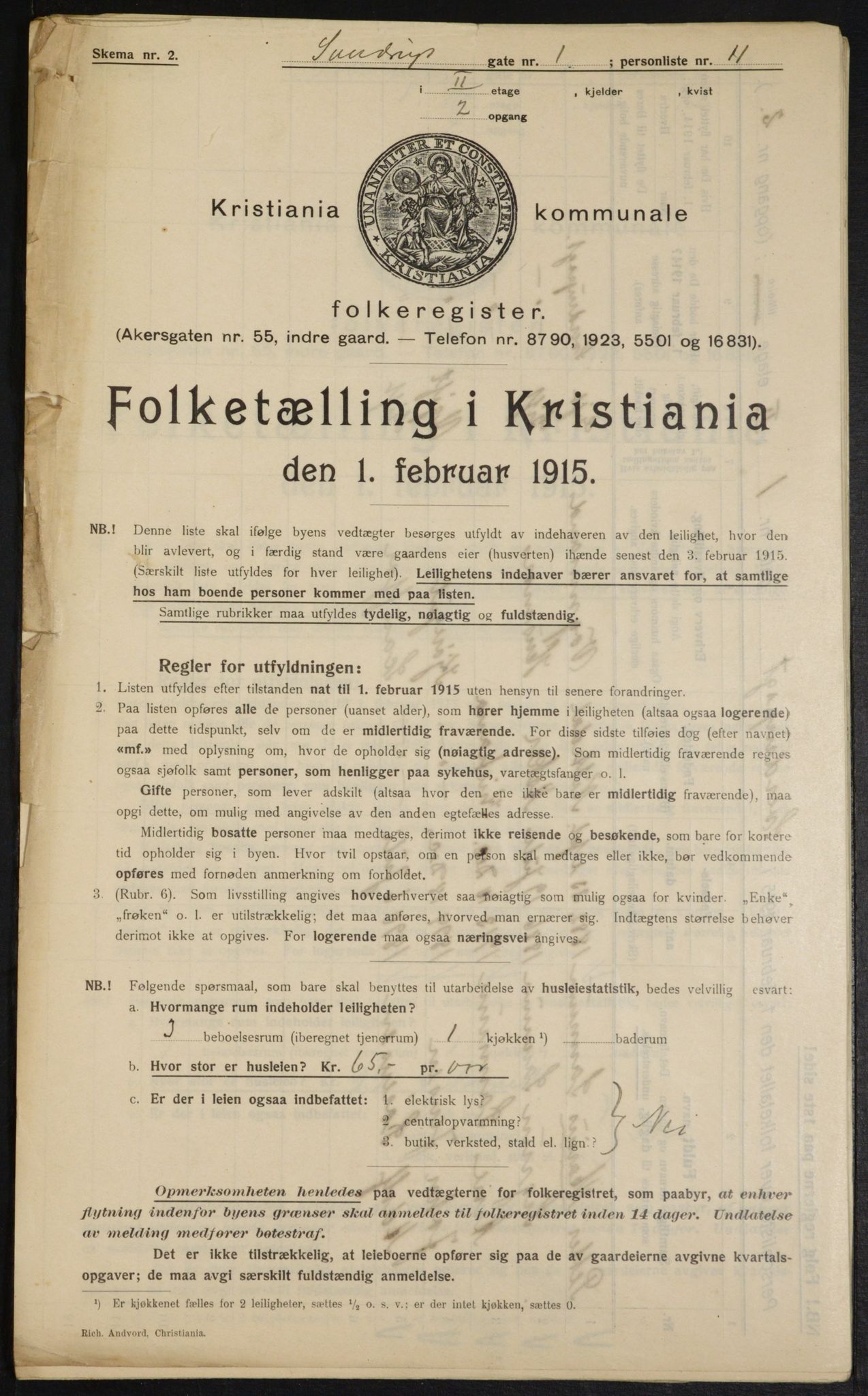 OBA, Municipal Census 1915 for Kristiania, 1915, p. 105112