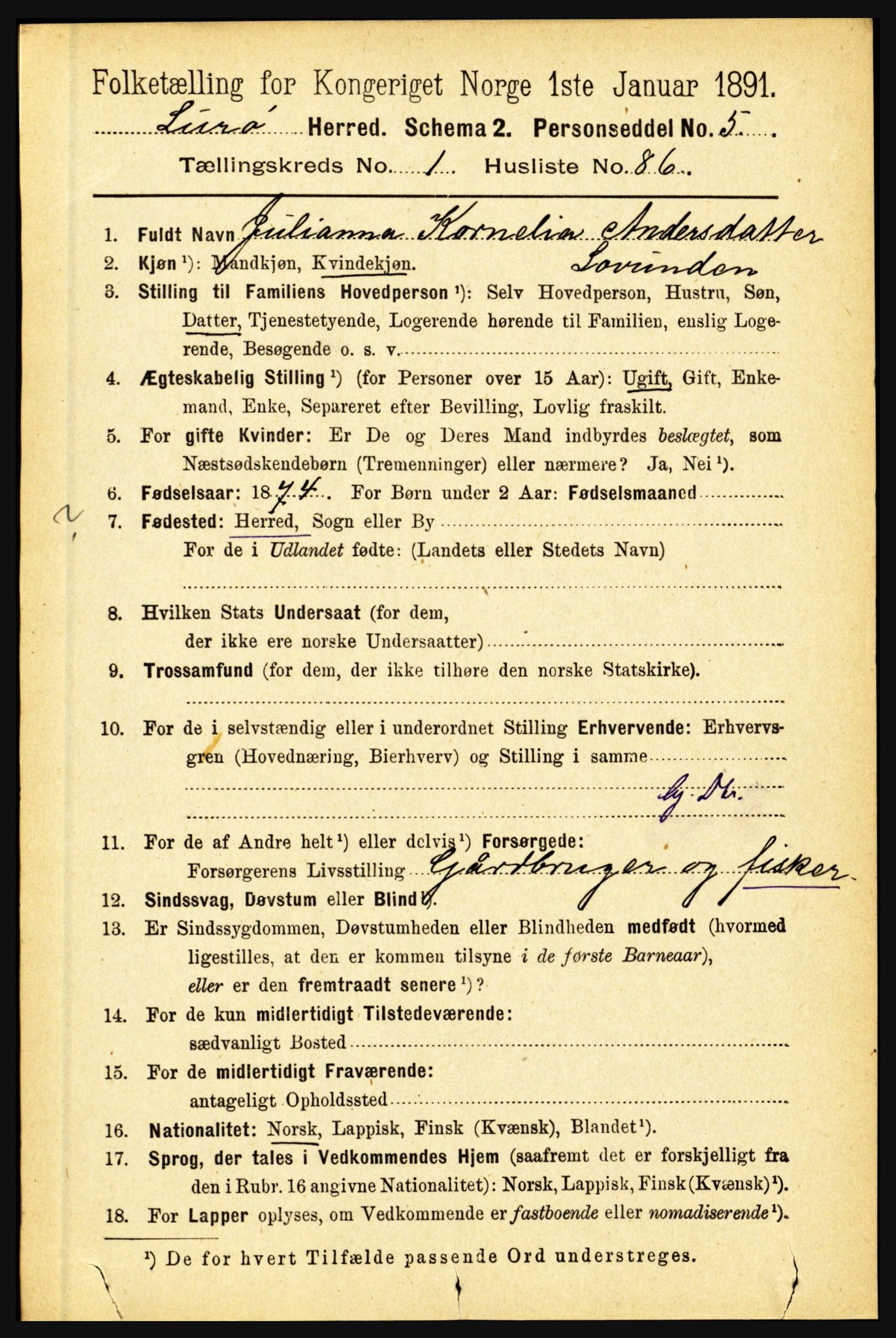 RA, 1891 census for 1834 Lurøy, 1891, p. 651