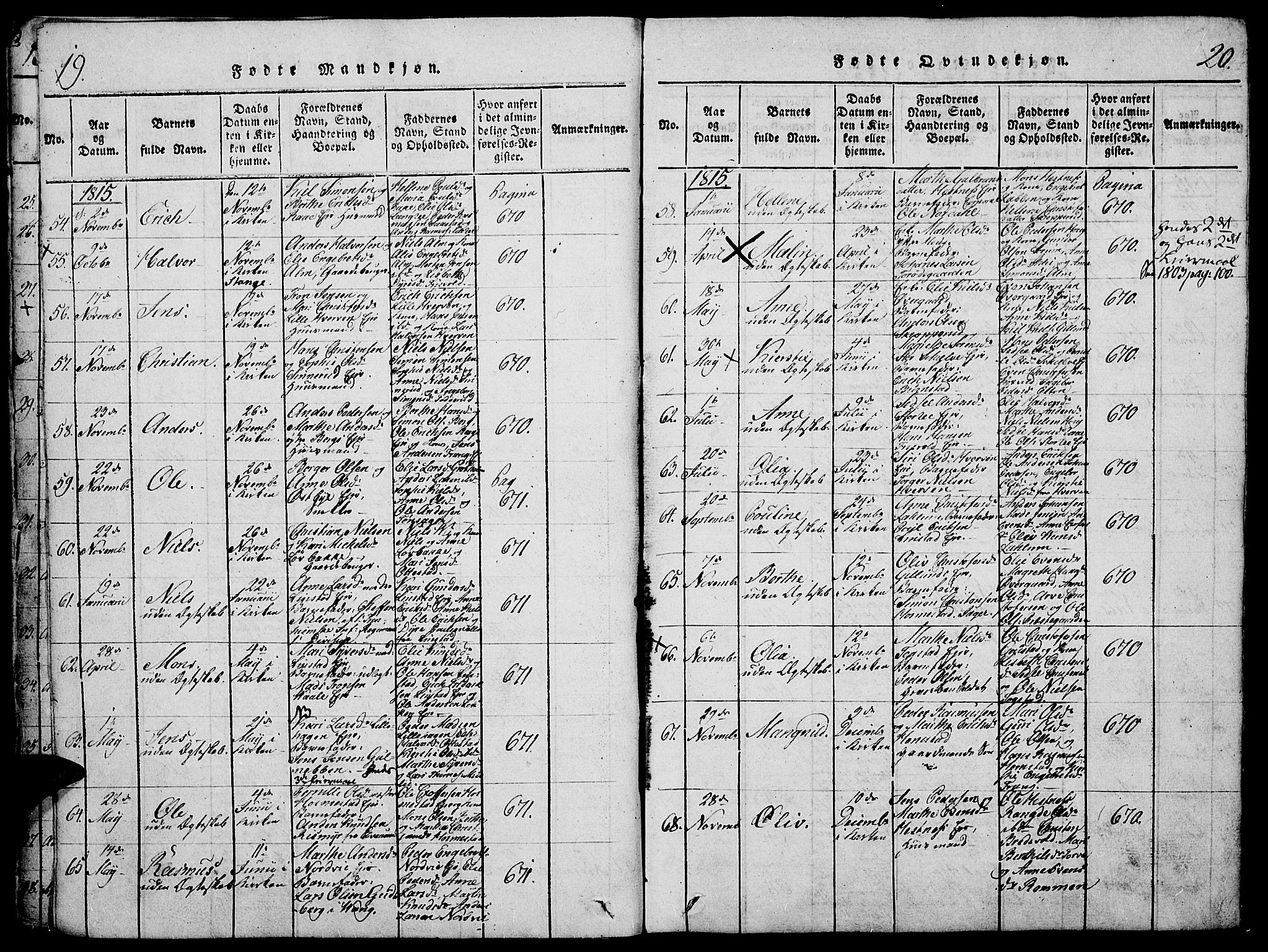 Stange prestekontor, AV/SAH-PREST-002/K/L0008: Parish register (official) no. 8, 1814-1825, p. 19-20