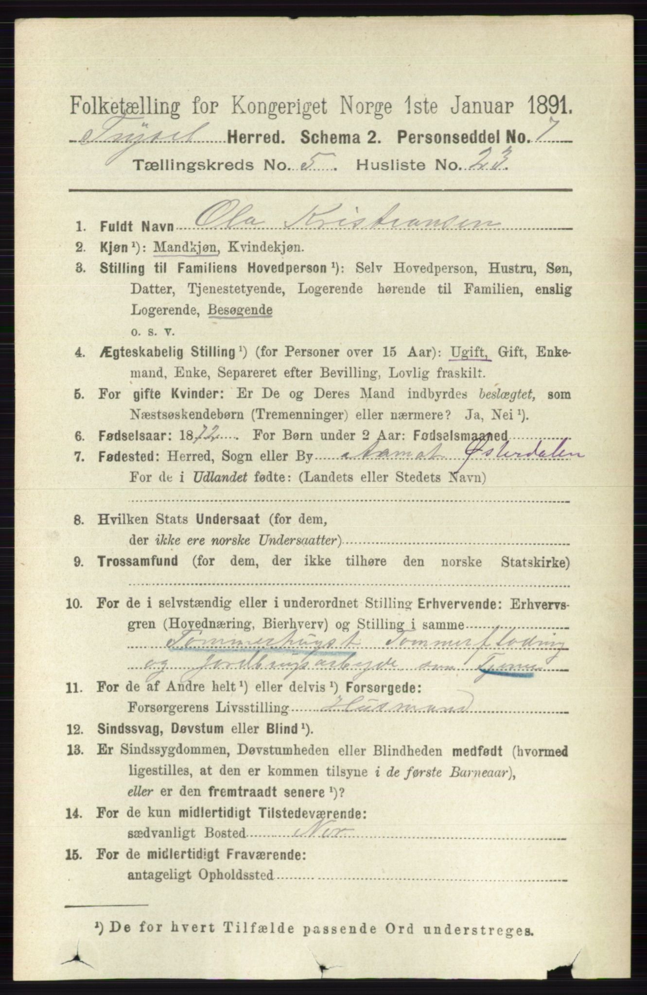 RA, 1891 census for 0428 Trysil, 1891, p. 2444