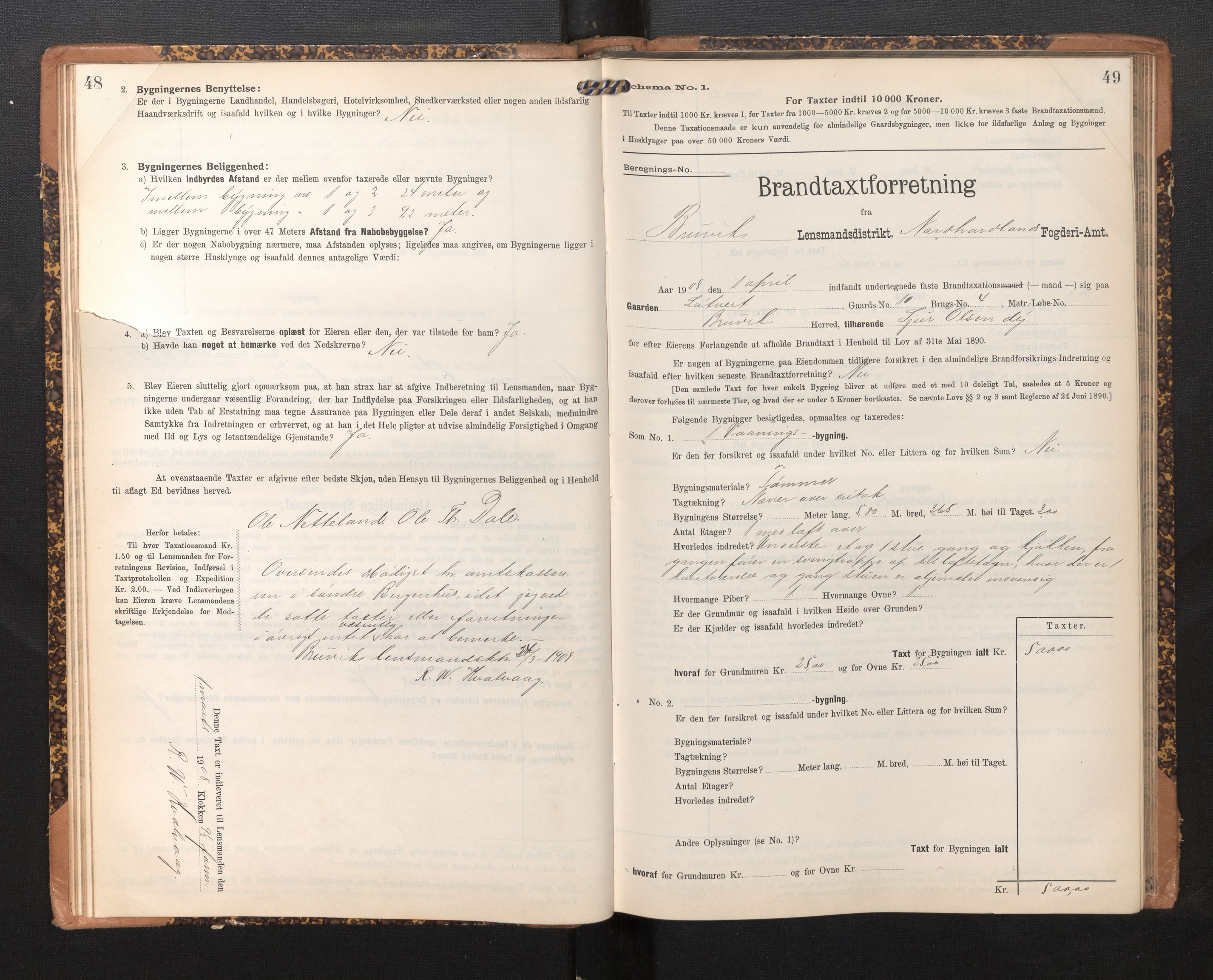 Lensmannen i Bruvik, AV/SAB-A-31301/0012/L0007: Branntakstprotokoll, skjematakst, 1906-1918, p. 48-49