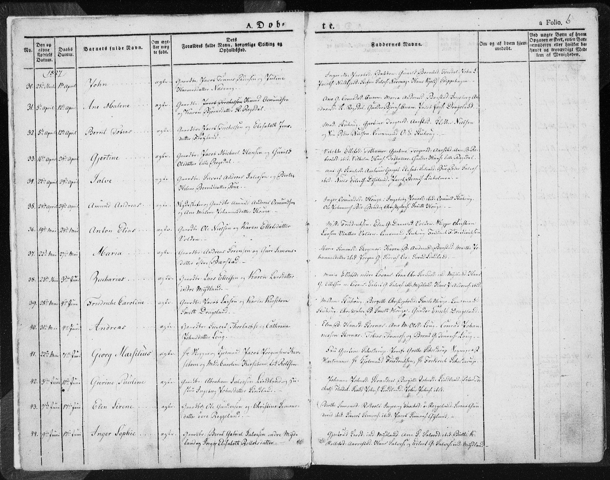 Sokndal sokneprestkontor, AV/SAST-A-101808: Parish register (official) no. A 7.1, 1826-1842, p. 6