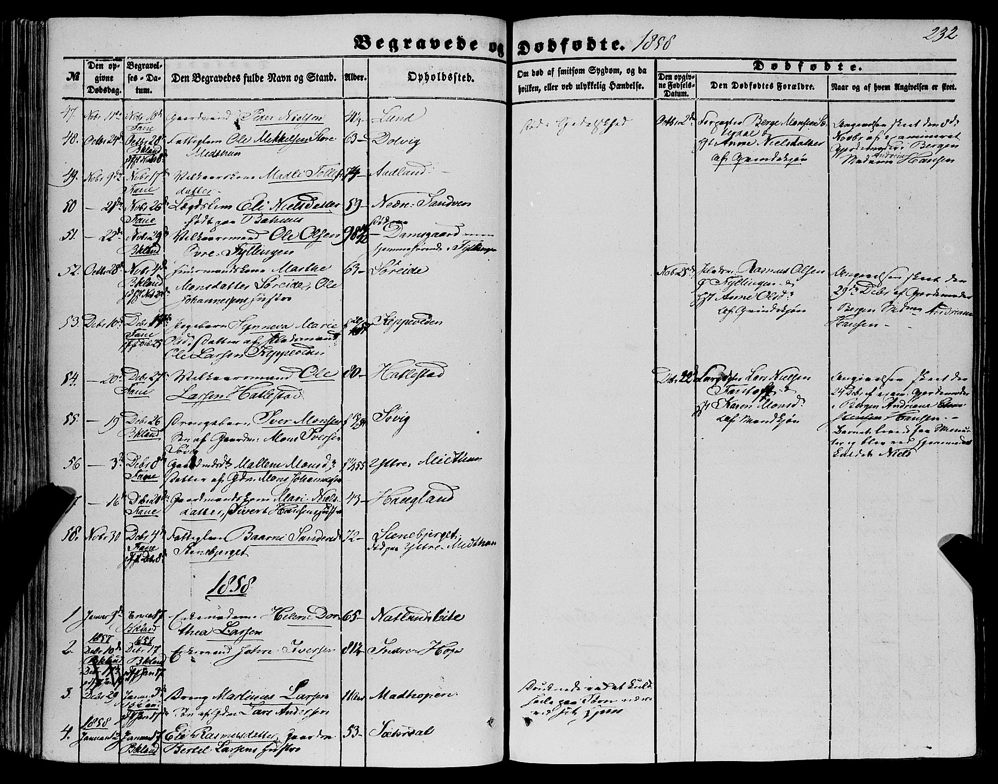 Fana Sokneprestembete, AV/SAB-A-75101/H/Haa/Haaa/L0011: Parish register (official) no. A 11, 1851-1862, p. 232