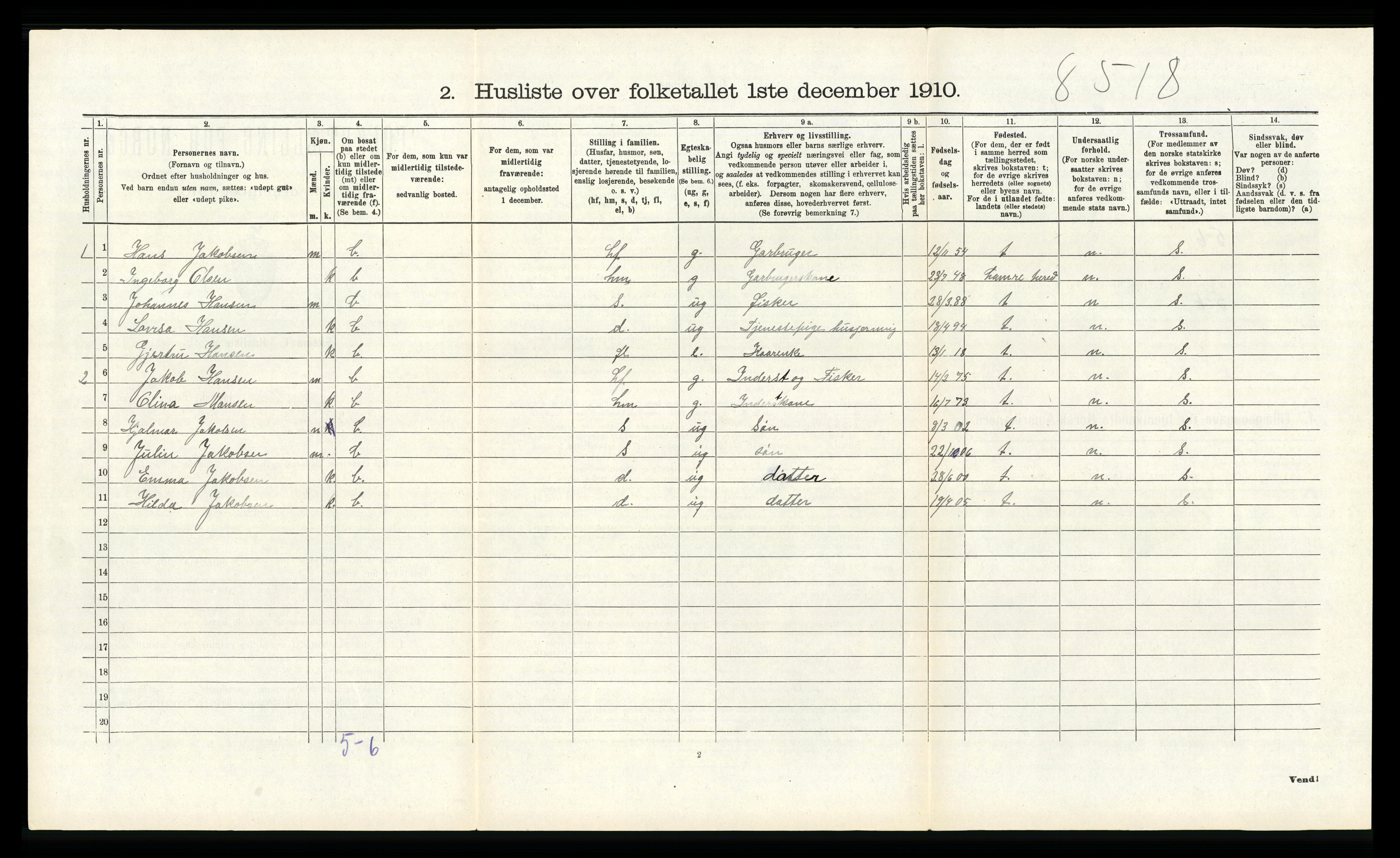 RA, 1910 census for Austrheim, 1910, p. 659