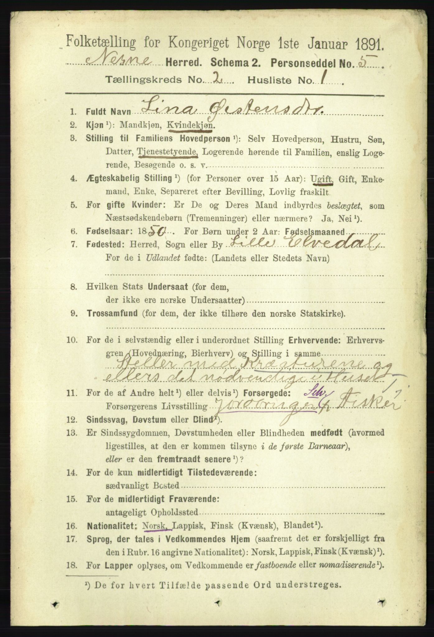 RA, 1891 census for 1828 Nesna, 1891, p. 838