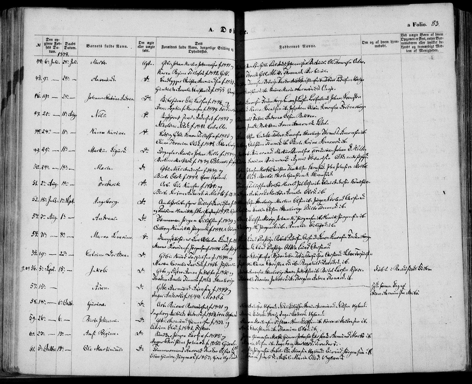 Oddernes sokneprestkontor, AV/SAK-1111-0033/F/Fa/Faa/L0008: Parish register (official) no. A 8, 1864-1880, p. 83