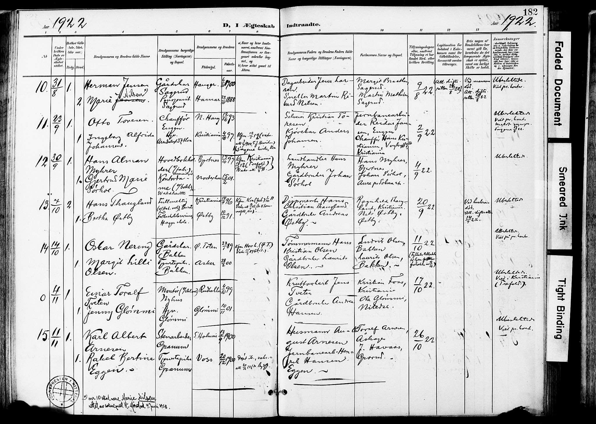 Nittedal prestekontor Kirkebøker, SAO/A-10365a/F/Fa/L0008: Parish register (official) no. I 8, 1902-1926, p. 182