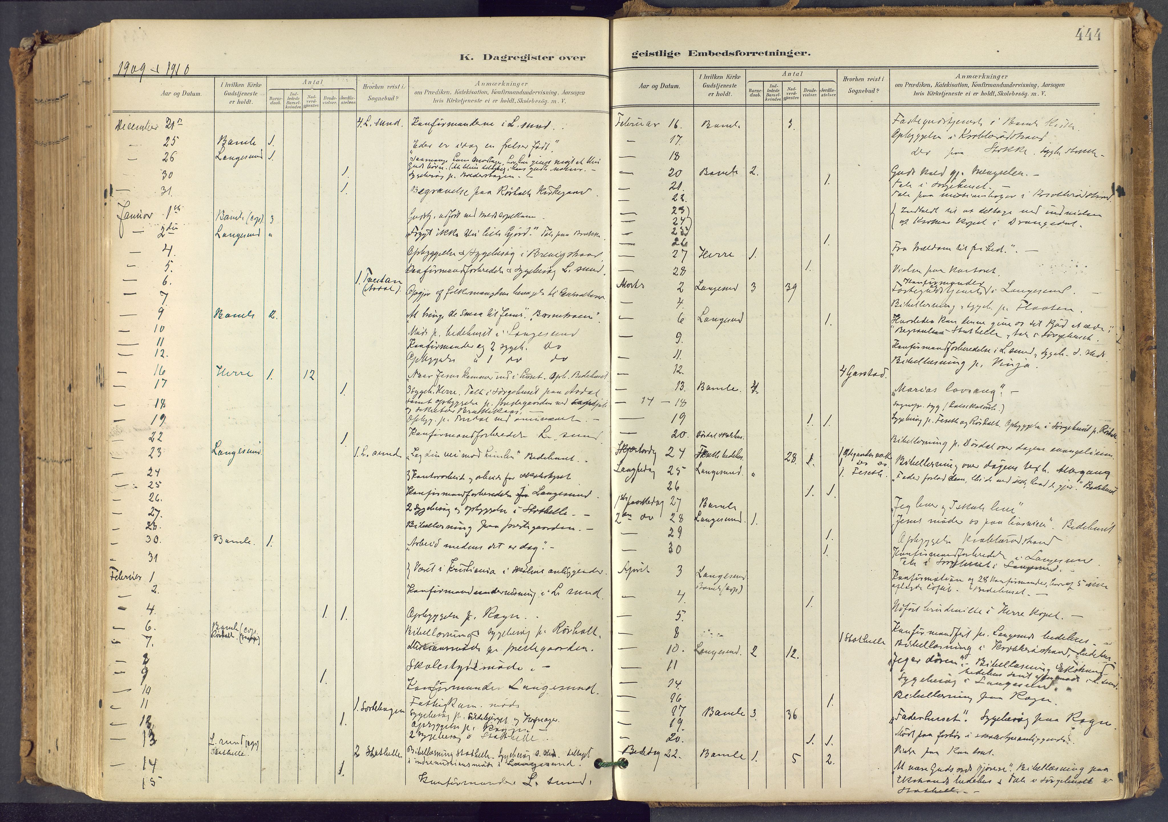 Bamble kirkebøker, AV/SAKO-A-253/F/Fa/L0009: Parish register (official) no. I 9, 1901-1917, p. 444