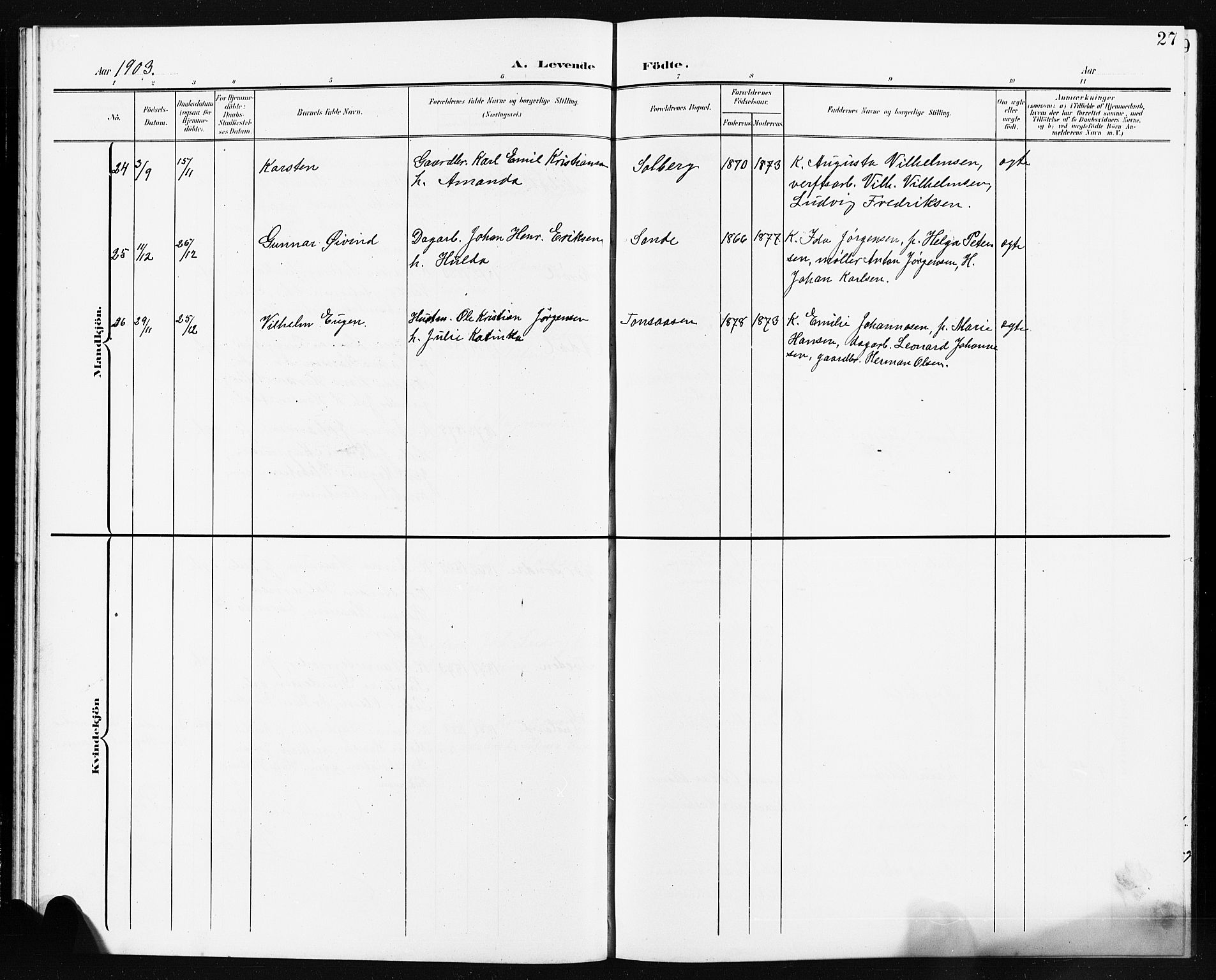Borre kirkebøker, SAKO/A-338/G/Ga/L0005: Parish register (copy) no. I 5, 1898-1910, p. 27