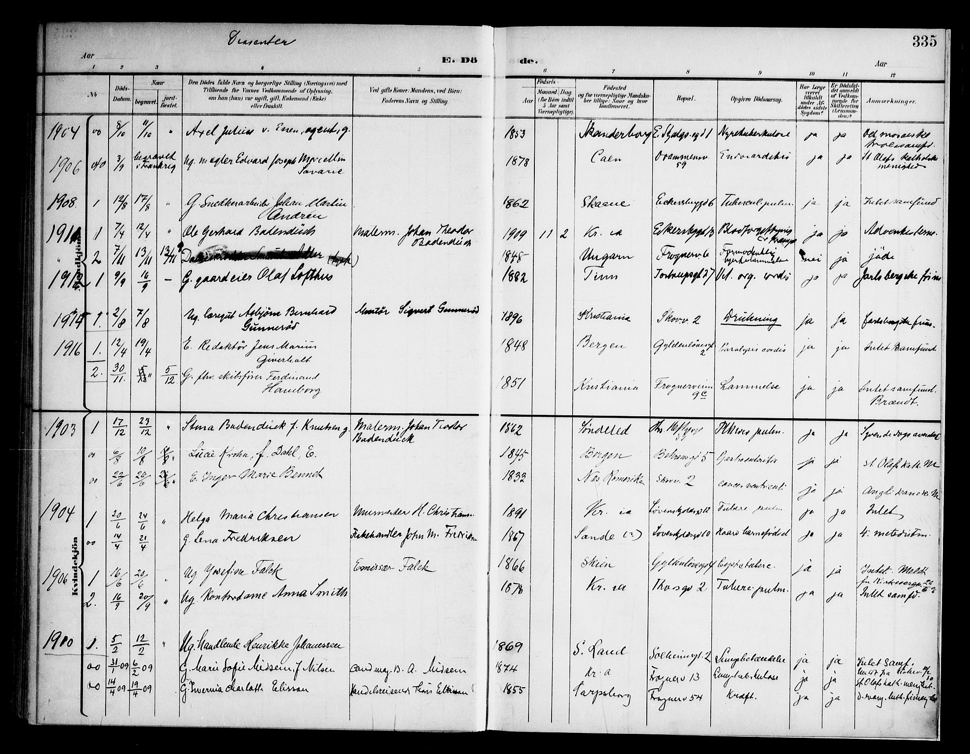 Frogner prestekontor Kirkebøker, SAO/A-10886/F/Fa/L0004: Parish register (official) no. 4, 1898-1921, p. 335