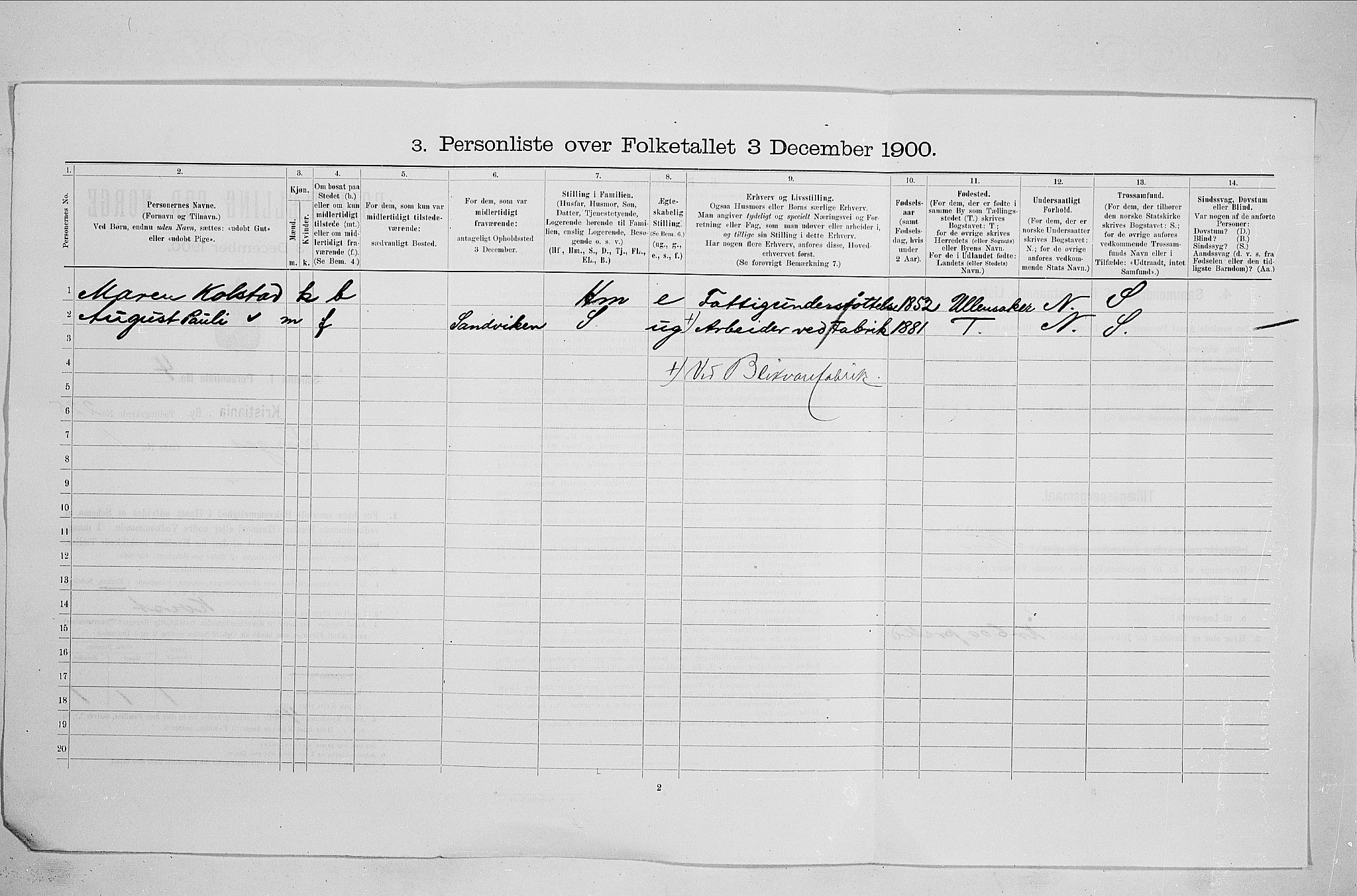 SAO, 1900 census for Kristiania, 1900, p. 41431