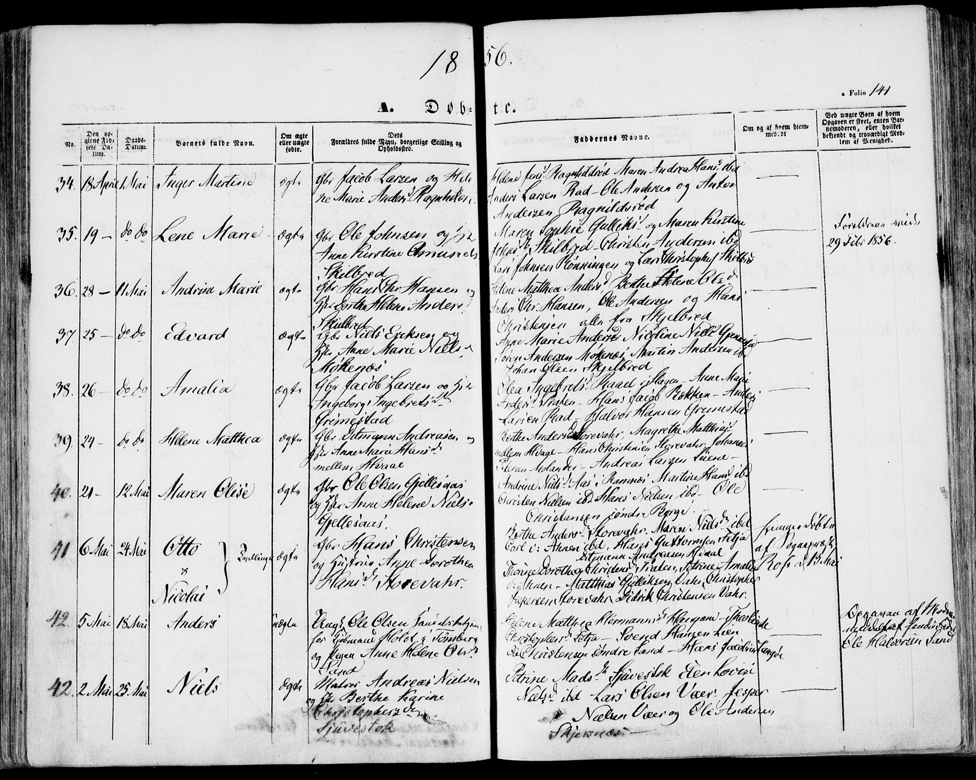 Stokke kirkebøker, AV/SAKO-A-320/F/Fa/L0007: Parish register (official) no. I 7, 1844-1857, p. 141