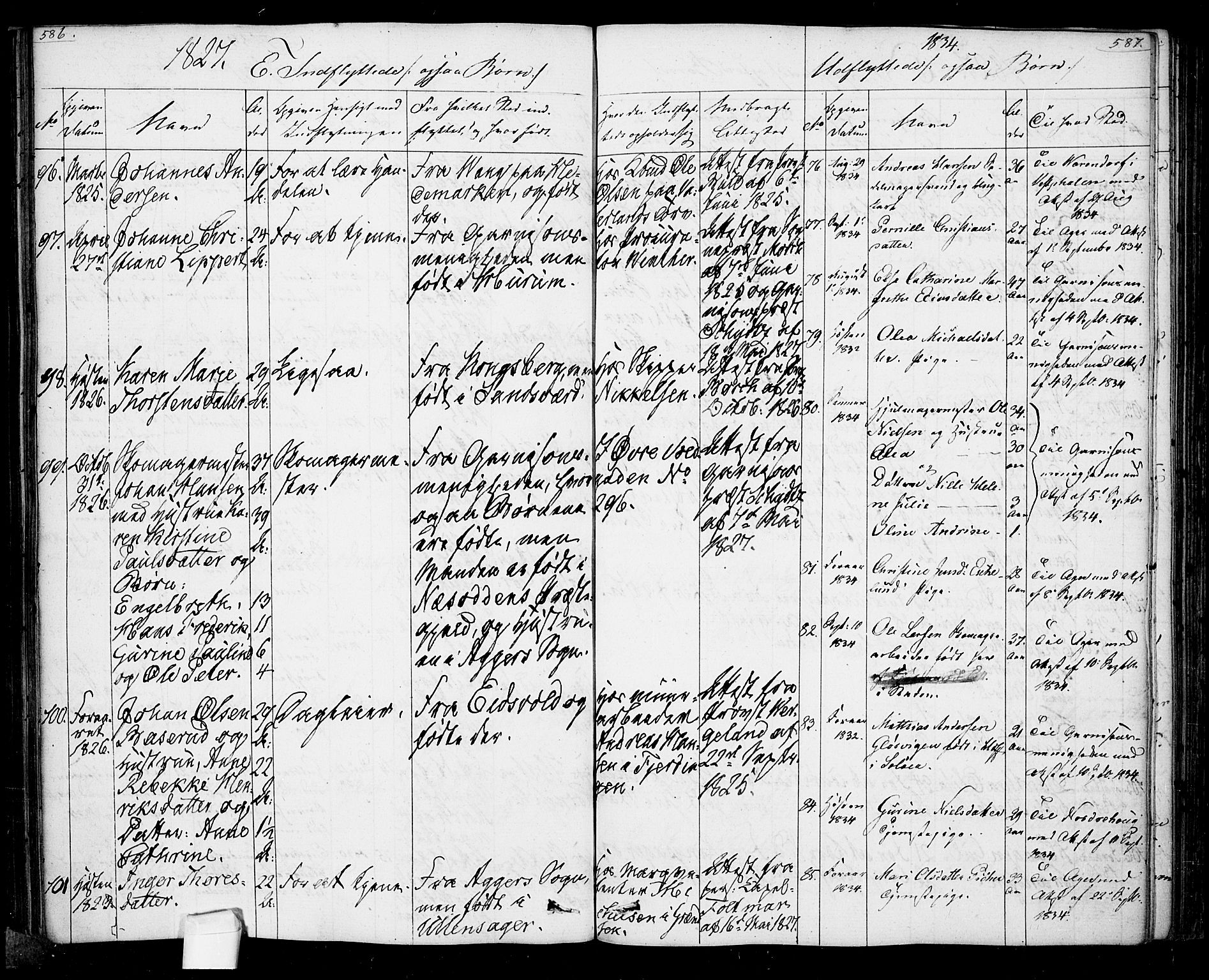 Oslo domkirke Kirkebøker, AV/SAO-A-10752/F/Fa/L0022: Parish register (official) no. 22, 1824-1829, p. 586-587