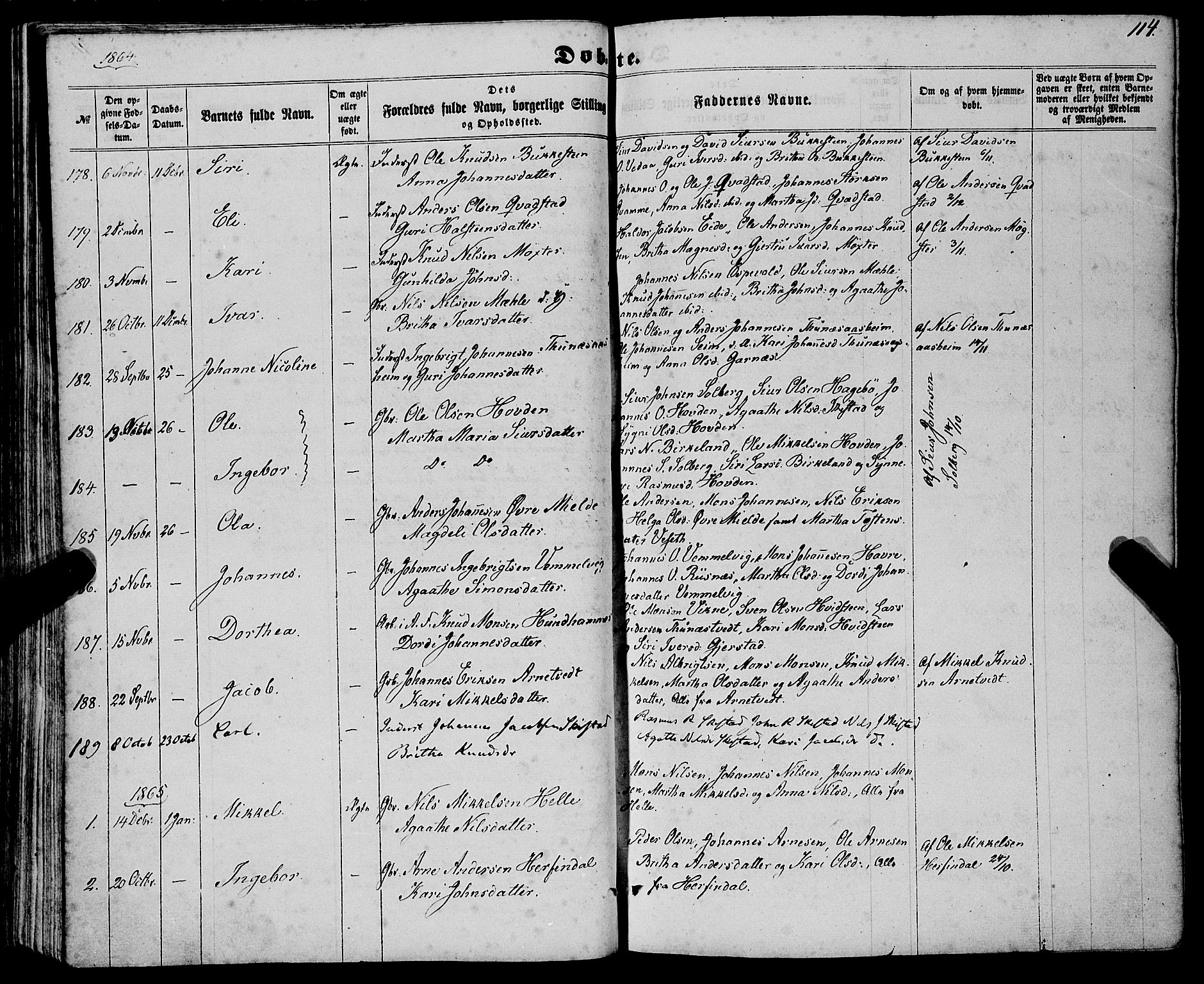 Haus sokneprestembete, AV/SAB-A-75601/H/Haa: Parish register (official) no. A 17, 1858-1870, p. 114