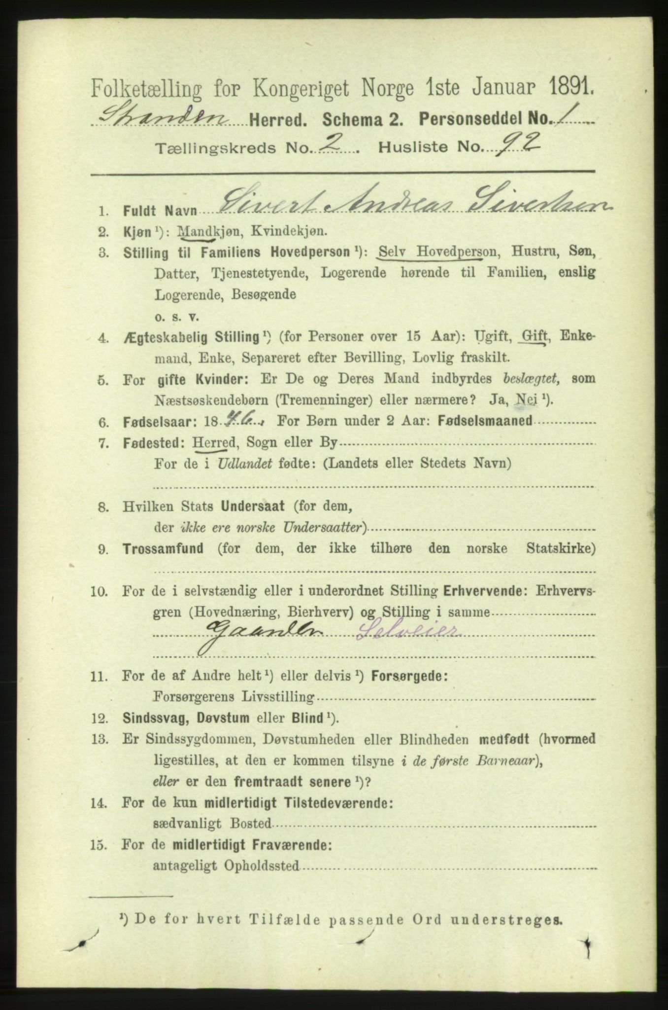 RA, 1891 census for 1525 Stranda, 1891, p. 398