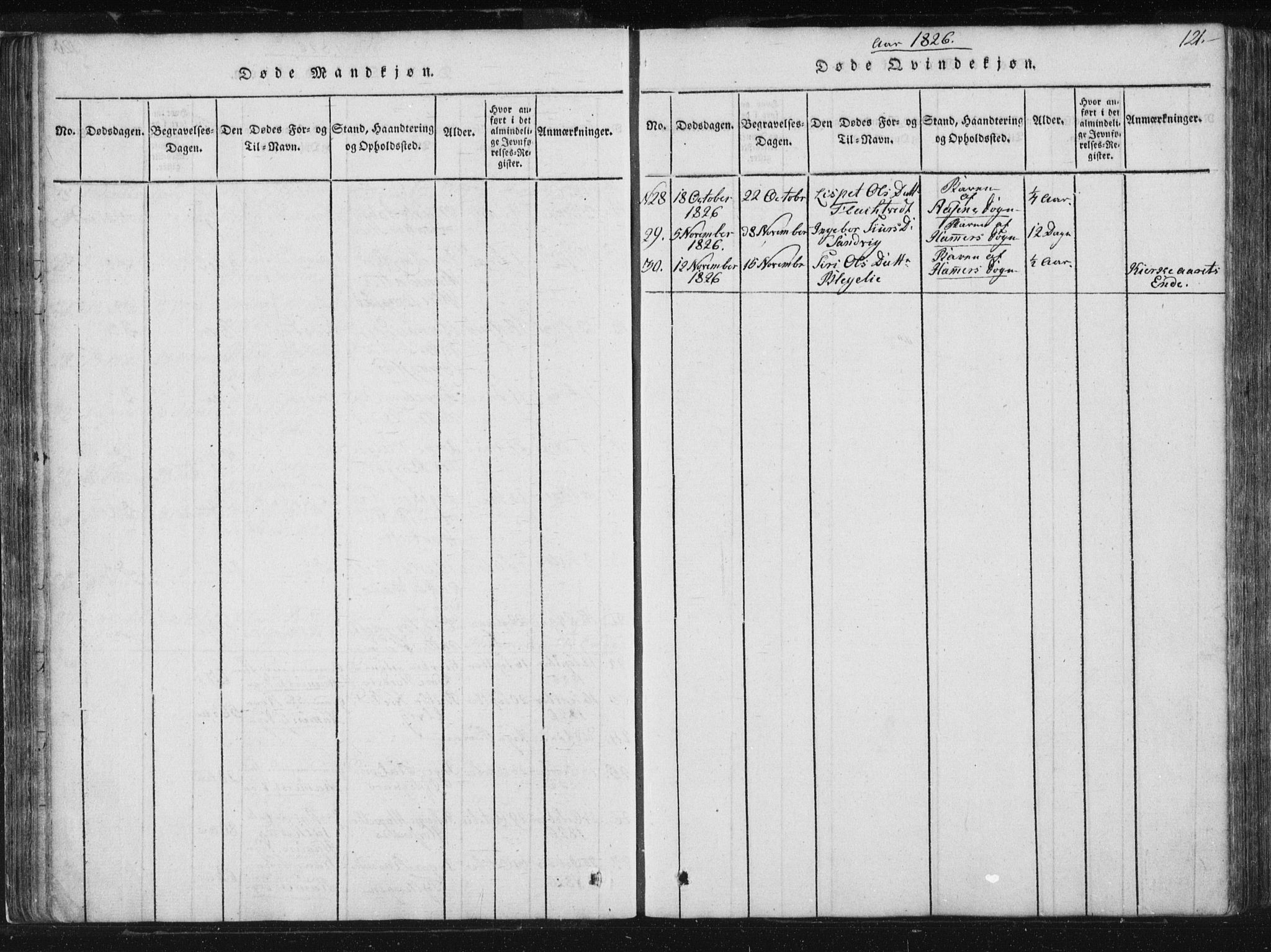 Hamre sokneprestembete, AV/SAB-A-75501/H/Ha/Haa/Haaa/L0010: Parish register (official) no. A 10, 1816-1826, p. 121