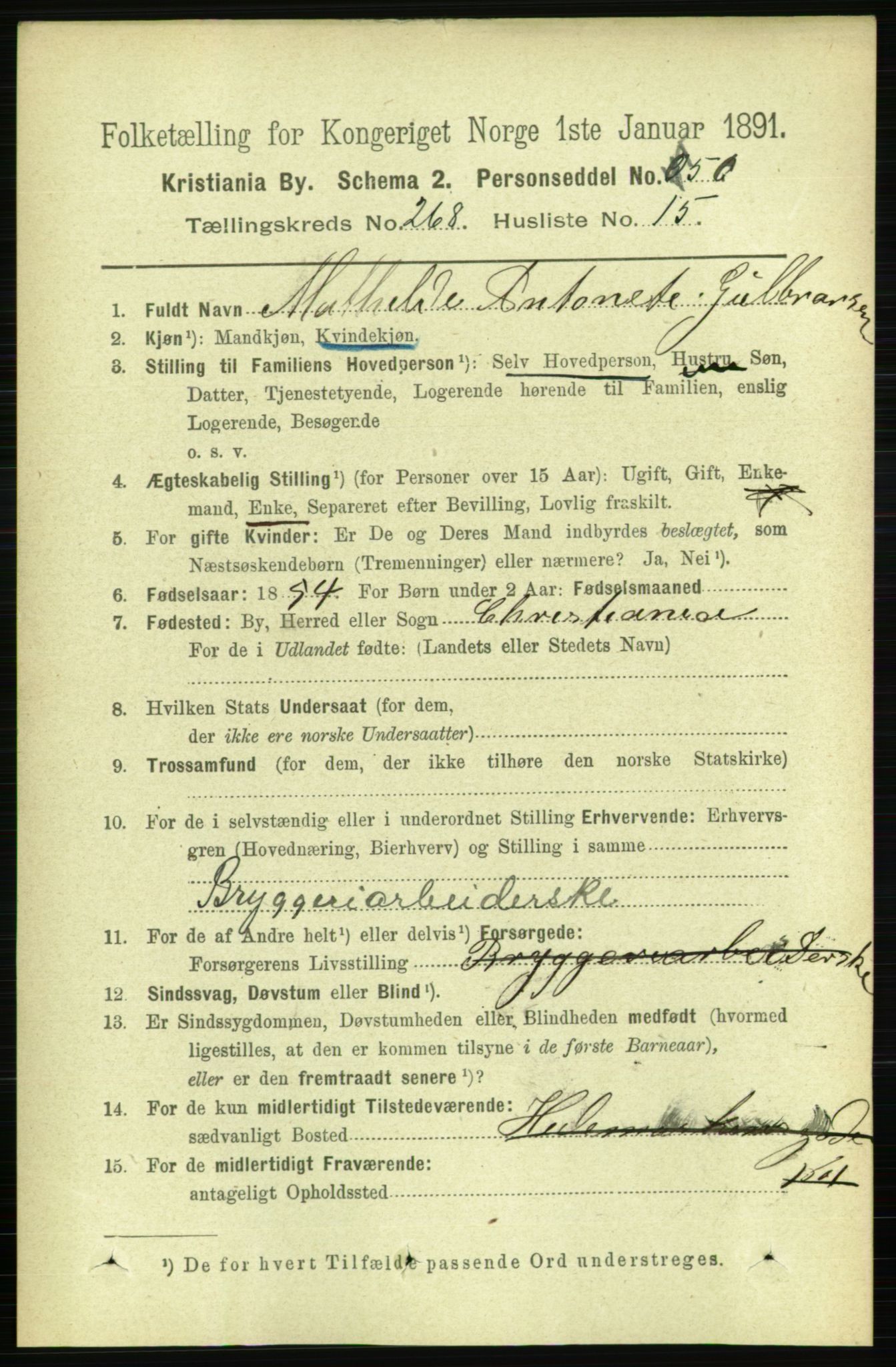 RA, 1891 census for 0301 Kristiania, 1891, p. 162443