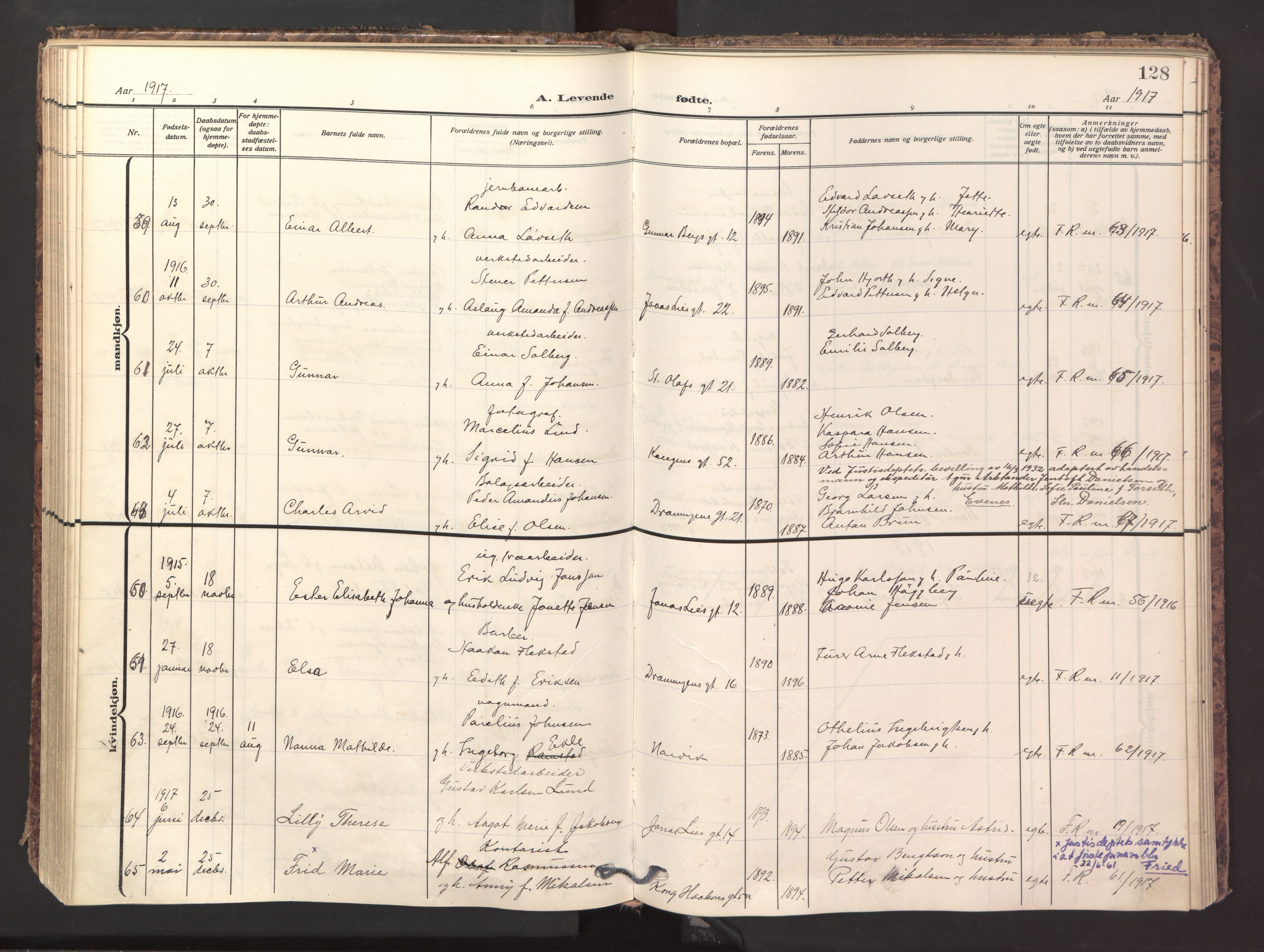 Ministerialprotokoller, klokkerbøker og fødselsregistre - Nordland, SAT/A-1459/871/L1001: Parish register (official) no. 871A17, 1911-1921, p. 128