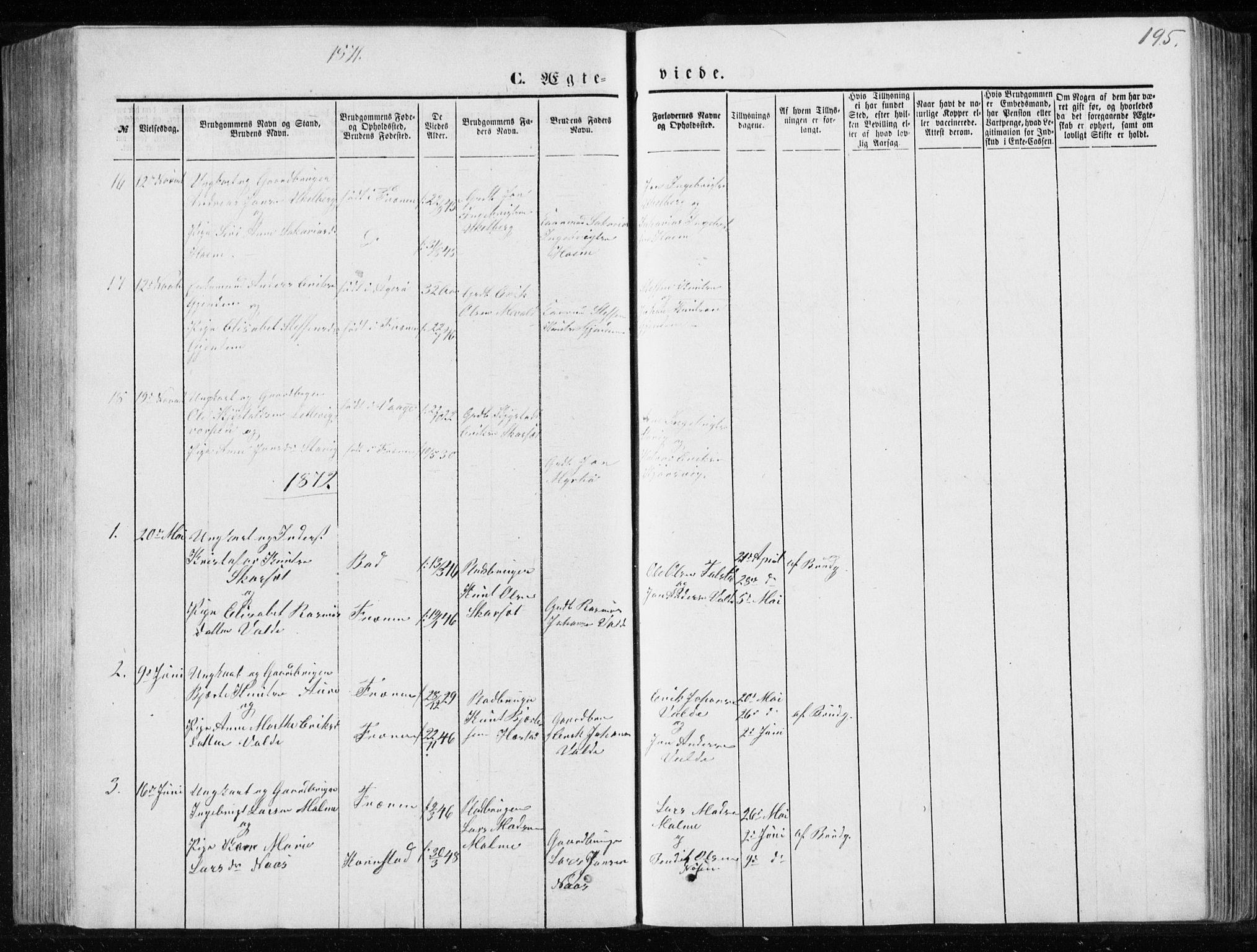 Ministerialprotokoller, klokkerbøker og fødselsregistre - Møre og Romsdal, SAT/A-1454/565/L0754: Parish register (copy) no. 565C03, 1870-1896, p. 195