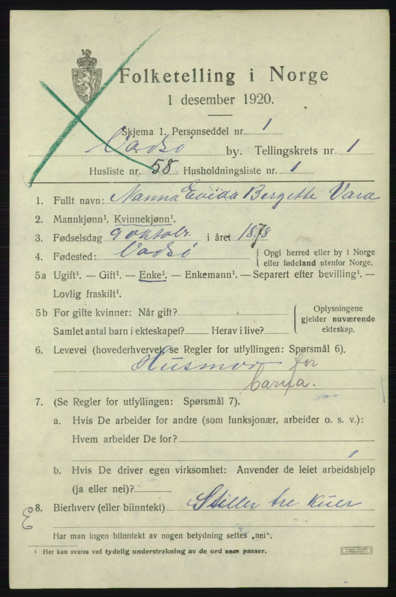 SATØ, 1920 census for Vadsø, 1920, p. 2177