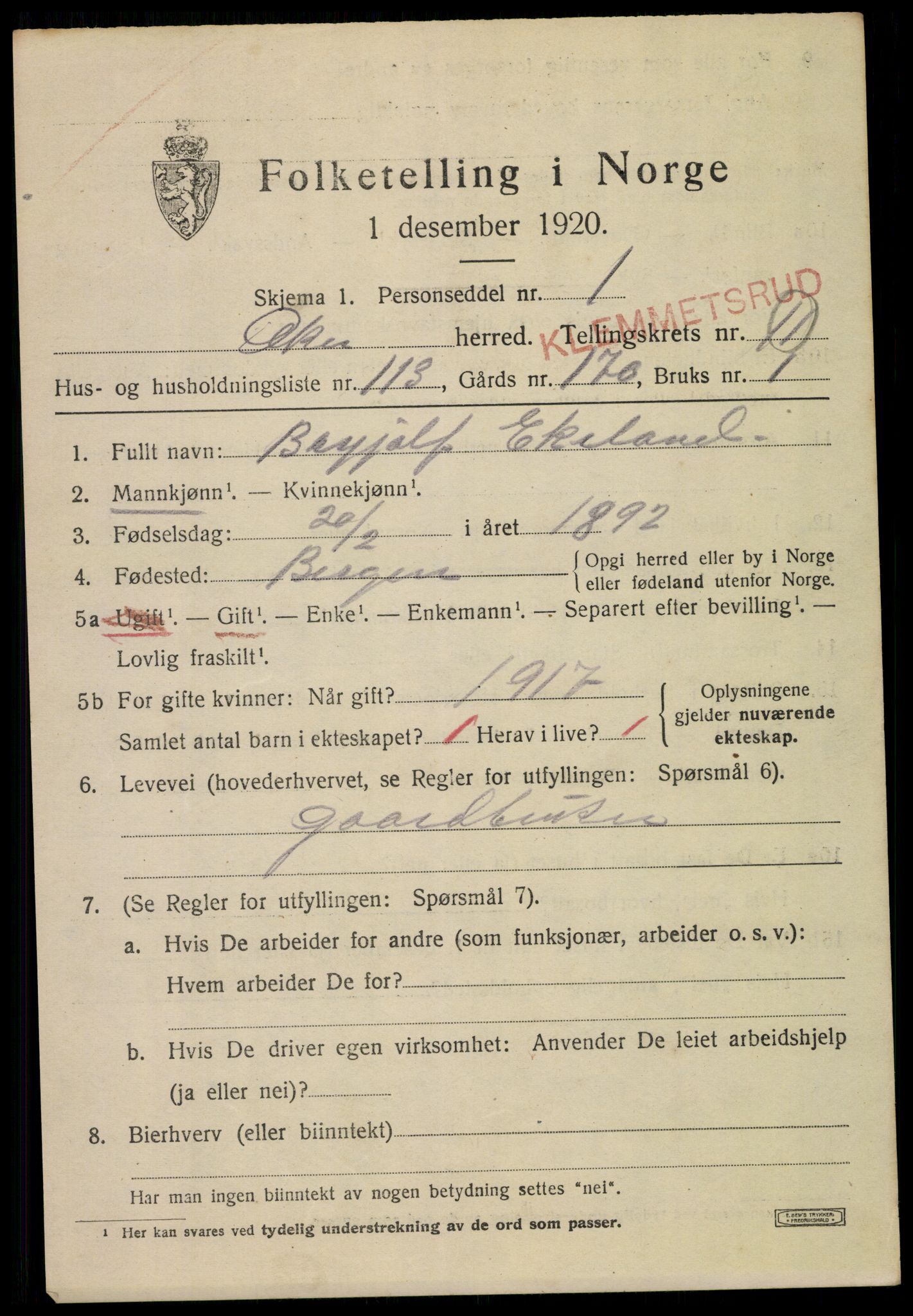 SAO, 1920 census for Aker, 1920, p. 72420