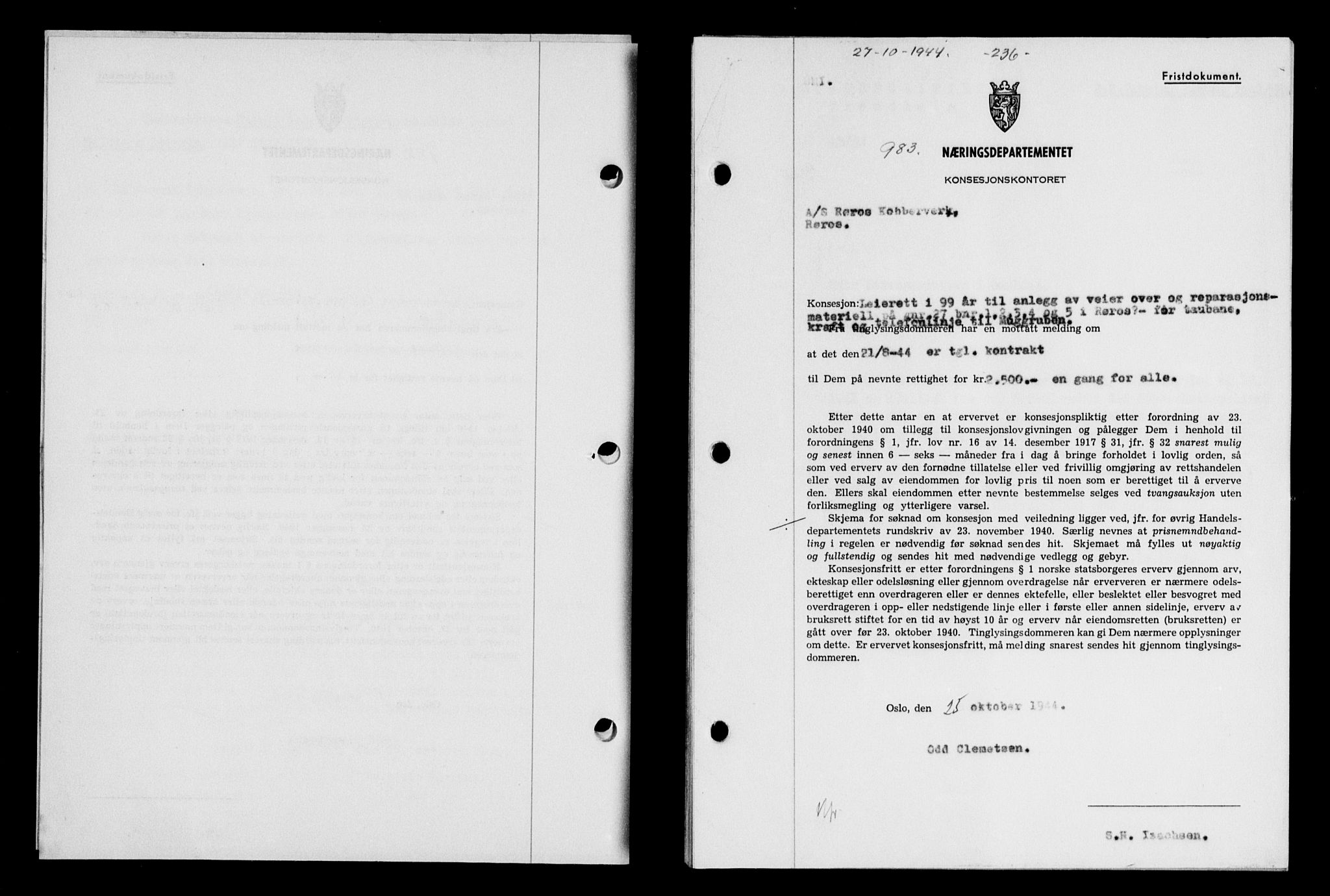 Gauldal sorenskriveri, SAT/A-0014/1/2/2C/L0058: Mortgage book no. 63, 1944-1945, Diary no: : 983/1944