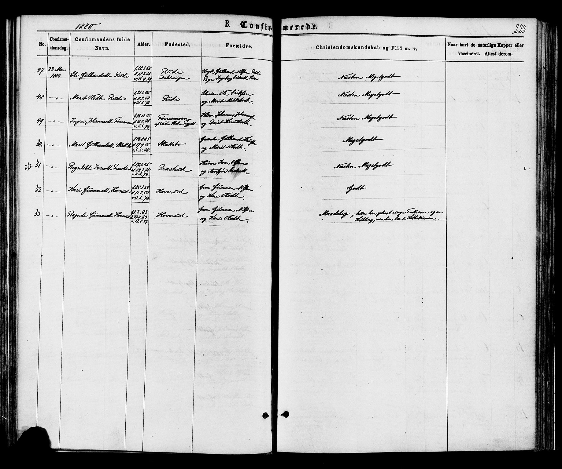 Øystre Slidre prestekontor, AV/SAH-PREST-138/H/Ha/Haa/L0002: Parish register (official) no. 2, 1874-1886, p. 228