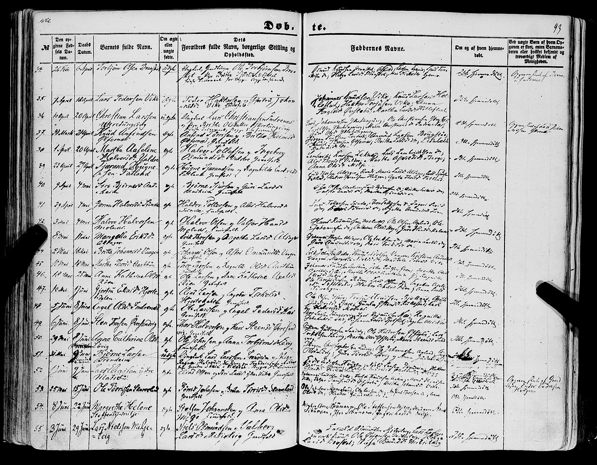 Skånevik sokneprestembete, AV/SAB-A-77801/H/Haa: Parish register (official) no. A 5I, 1848-1869, p. 93