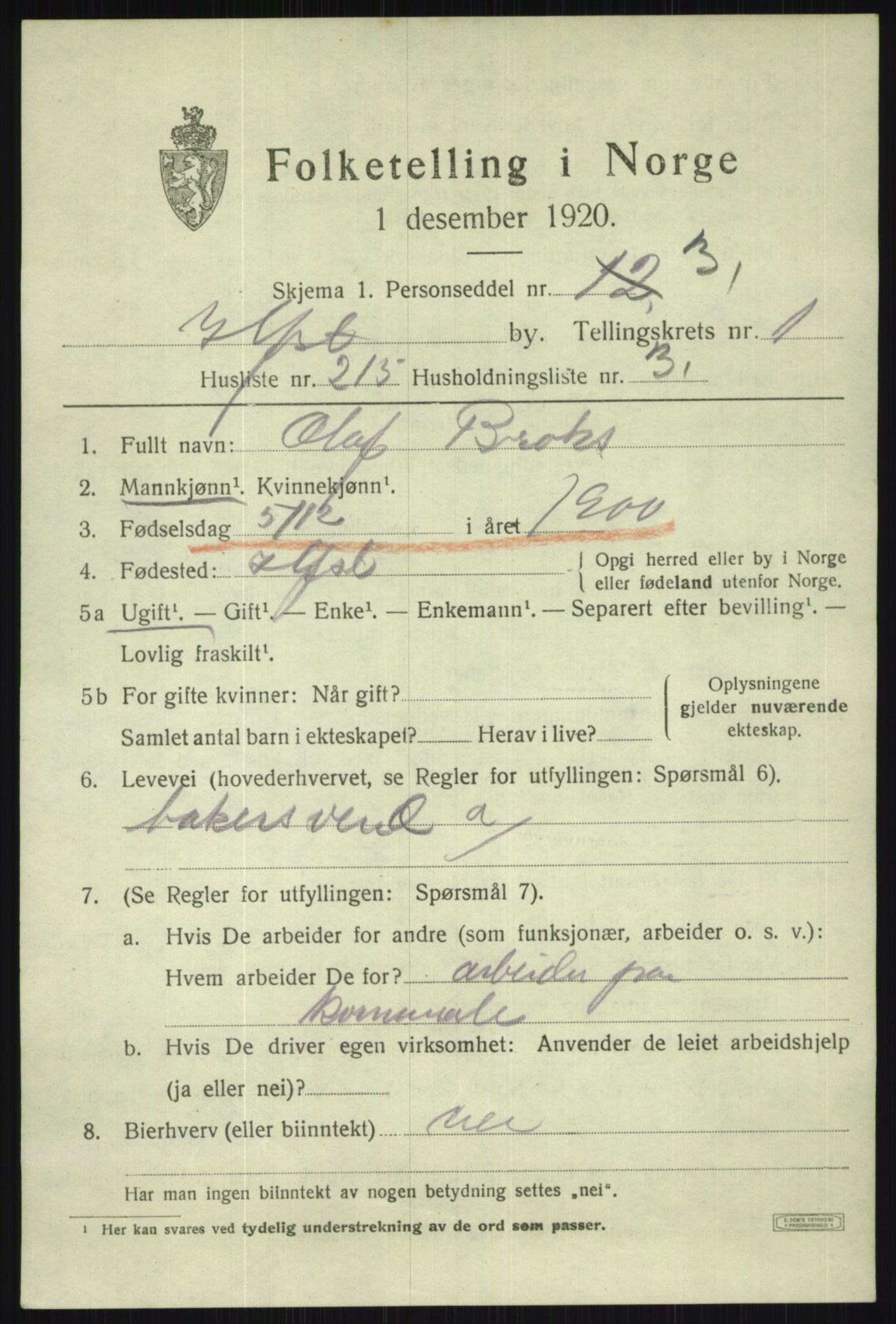 SATØ, 1920 census for Hammerfest, 1920, p. 5402