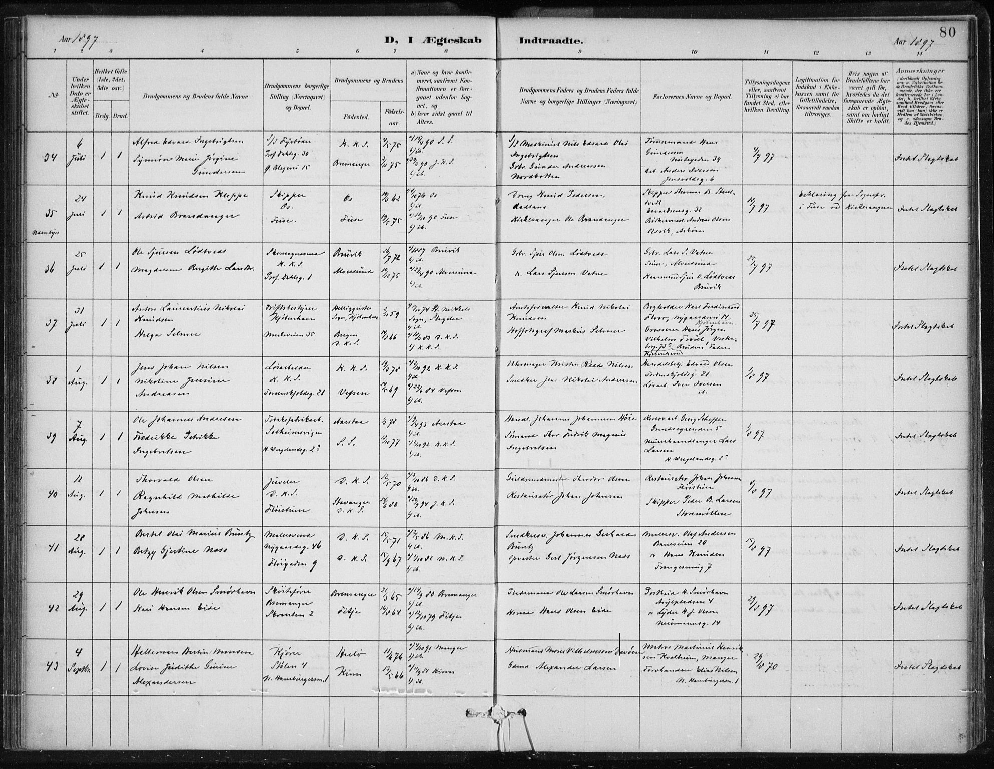 Korskirken sokneprestembete, AV/SAB-A-76101/H/Hab: Parish register (copy) no. D 3, 1887-1906, p. 80