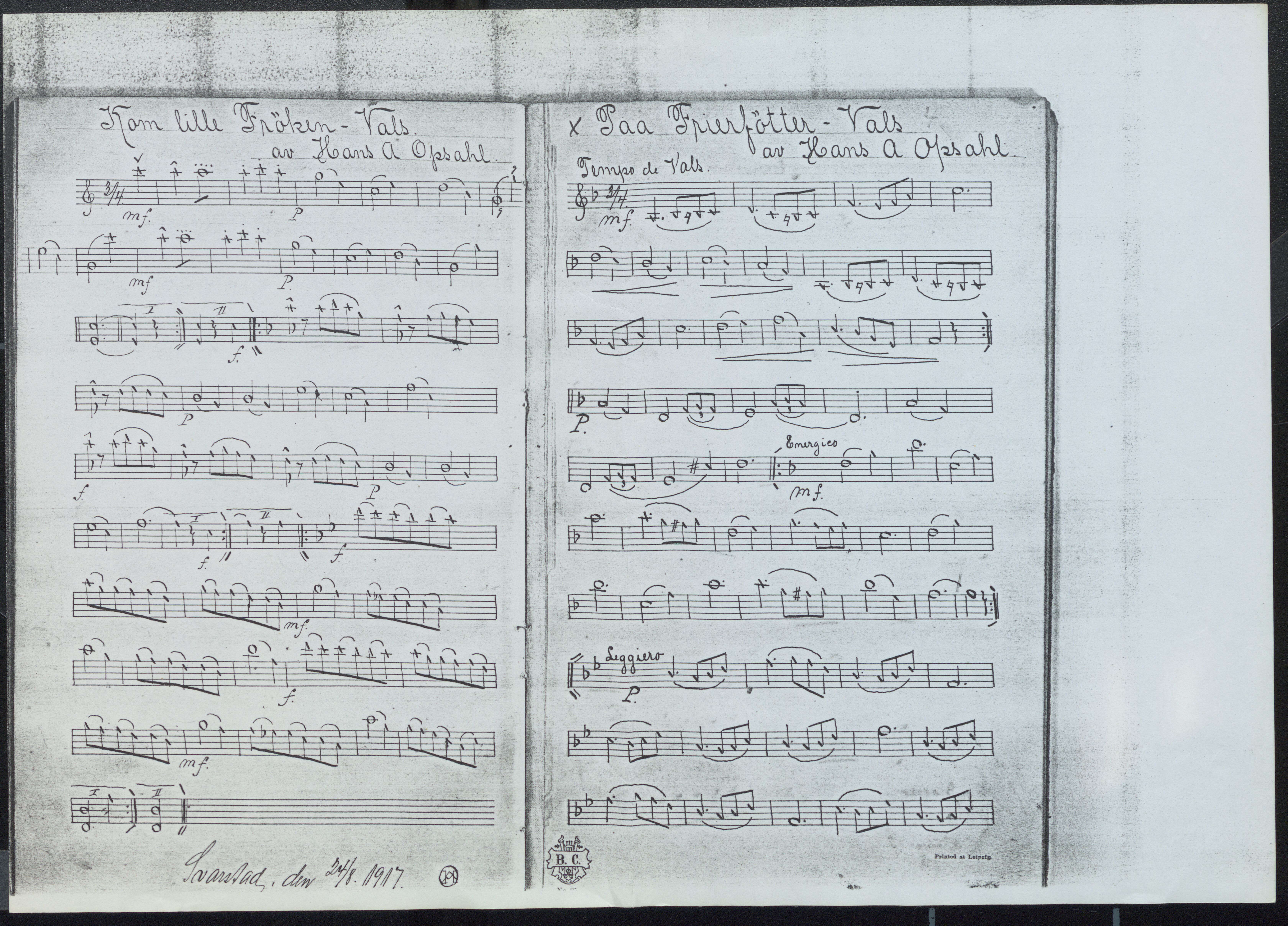 Sa 42 - Storgårds- og folkemusikk fra Klokkergården (Lardal bygdetun), VEMU/A-2514/F/L0001/0006: Originale håndskrevne, trykte og kopierte noter og notebøker, hefter, brev m.m. / Noter etter Hans Andreassen Opsahl, Lardal, 1820-1920