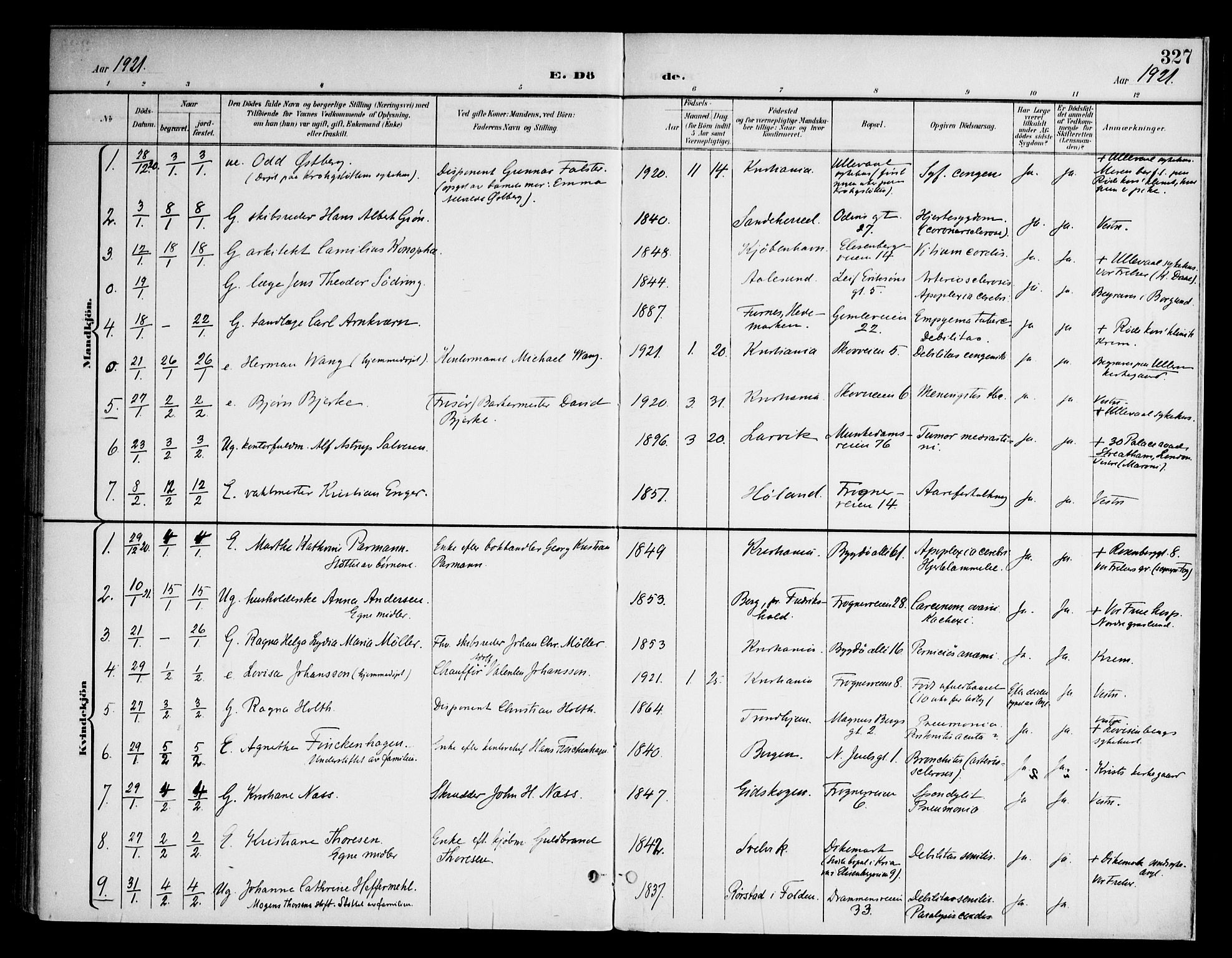 Frogner prestekontor Kirkebøker, SAO/A-10886/F/Fa/L0004: Parish register (official) no. 4, 1898-1921, p. 327