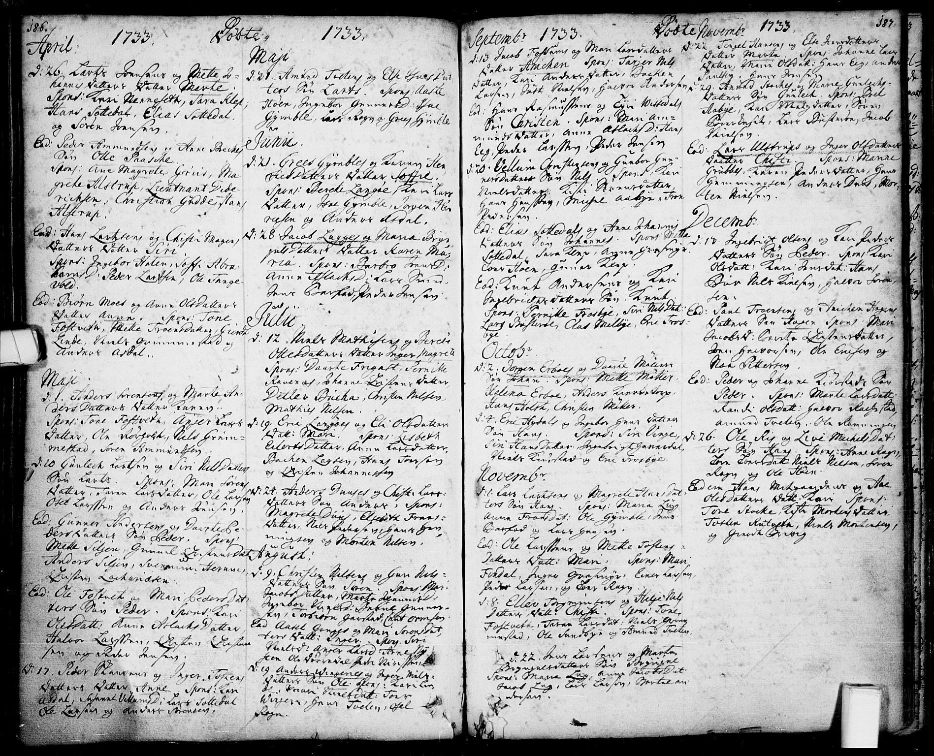 Bamble kirkebøker, AV/SAKO-A-253/F/Fa/L0001: Parish register (official) no. I 1, 1702-1774, p. 186-187