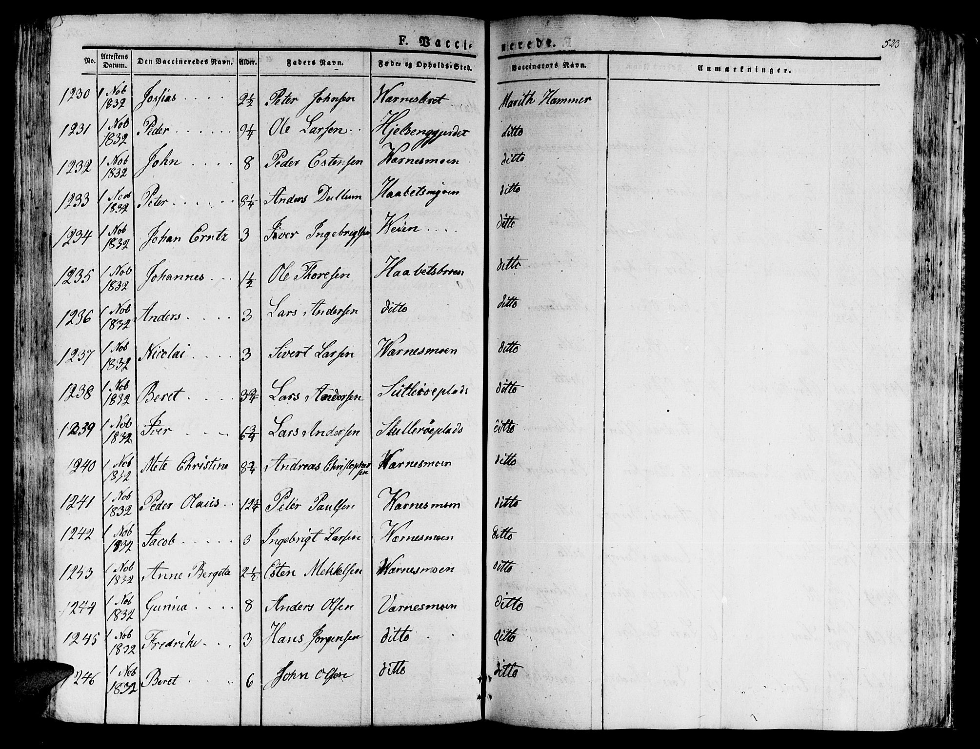 Ministerialprotokoller, klokkerbøker og fødselsregistre - Nord-Trøndelag, AV/SAT-A-1458/709/L0070: Parish register (official) no. 709A10, 1820-1832, p. 523