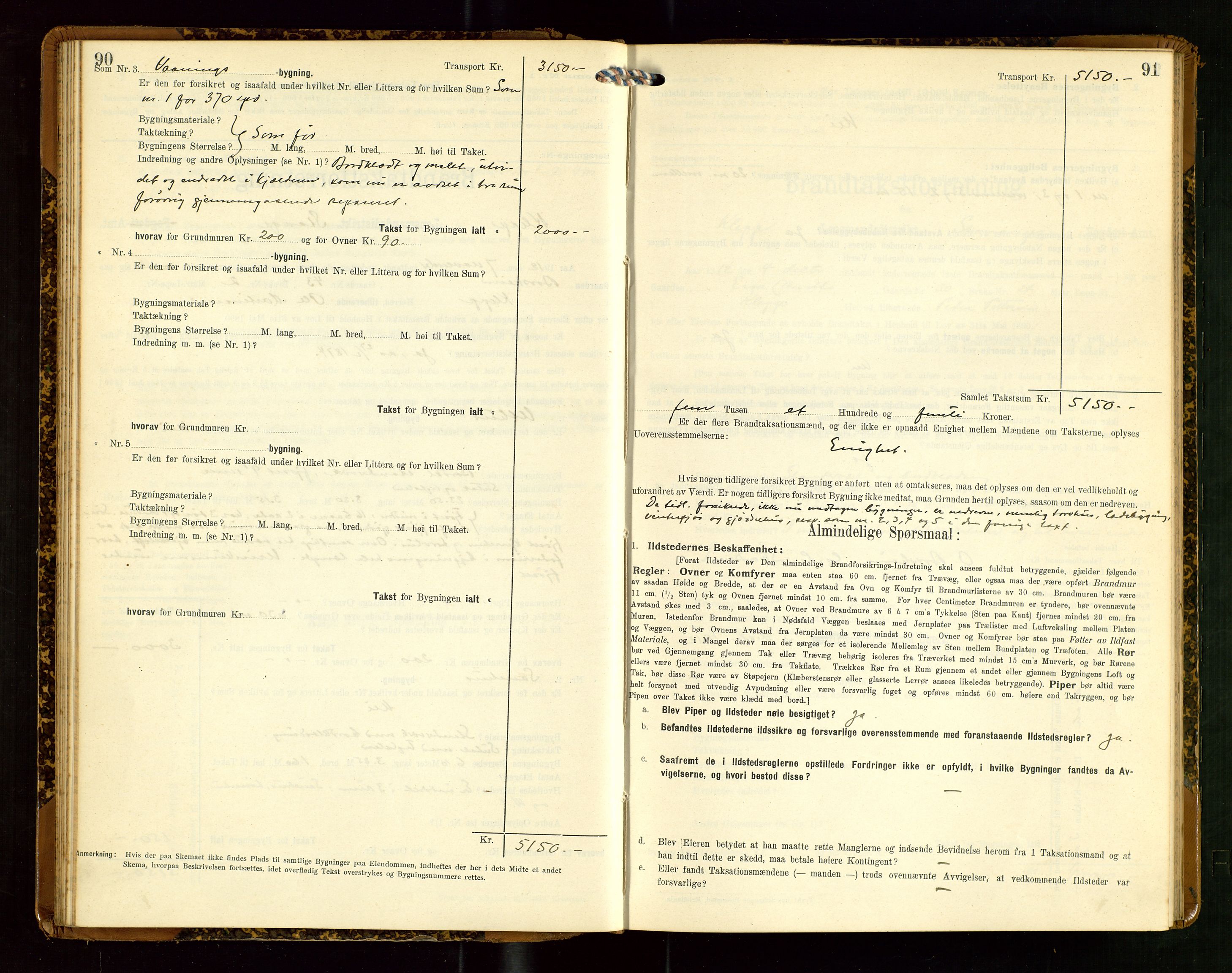 Klepp lensmannskontor, AV/SAST-A-100163/Goc/L0007: "Brandtaxationsprotokol" m/register, 1911-1915, p. 90-91