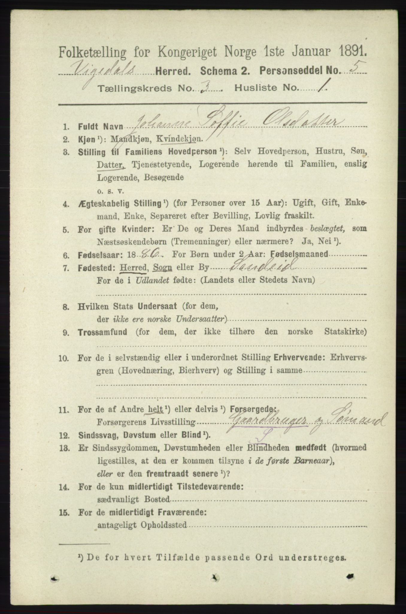 RA, 1891 census for 1157 Vikedal, 1891, p. 727