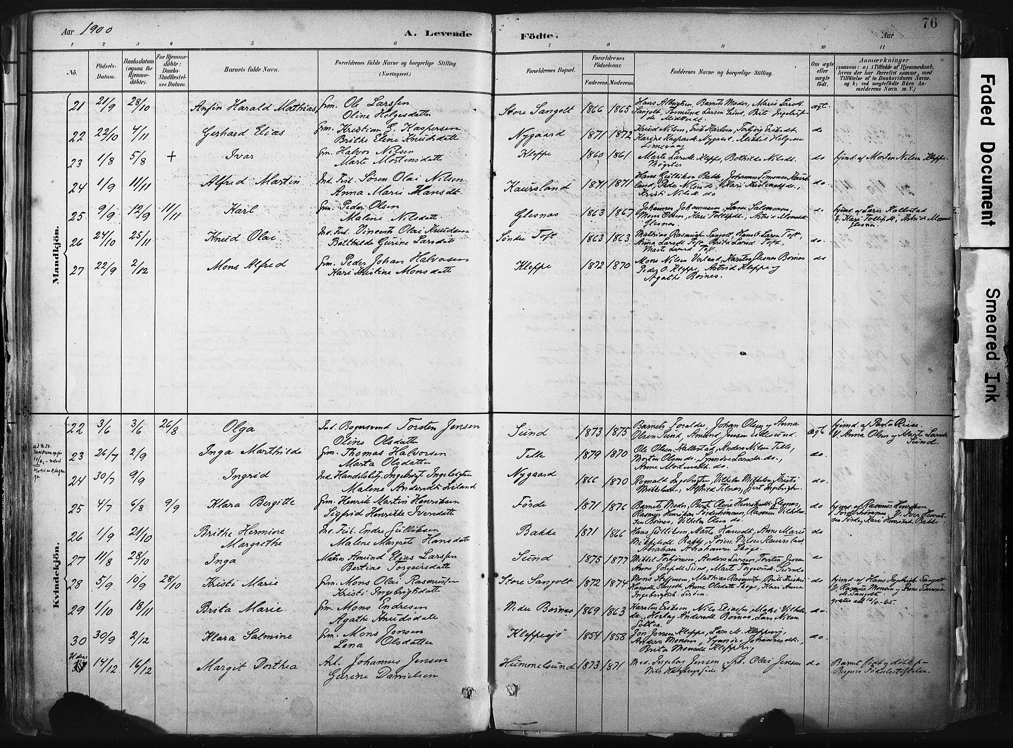 Sund sokneprestembete, AV/SAB-A-99930: Parish register (official) no. B 1, 1882-1907, p. 76