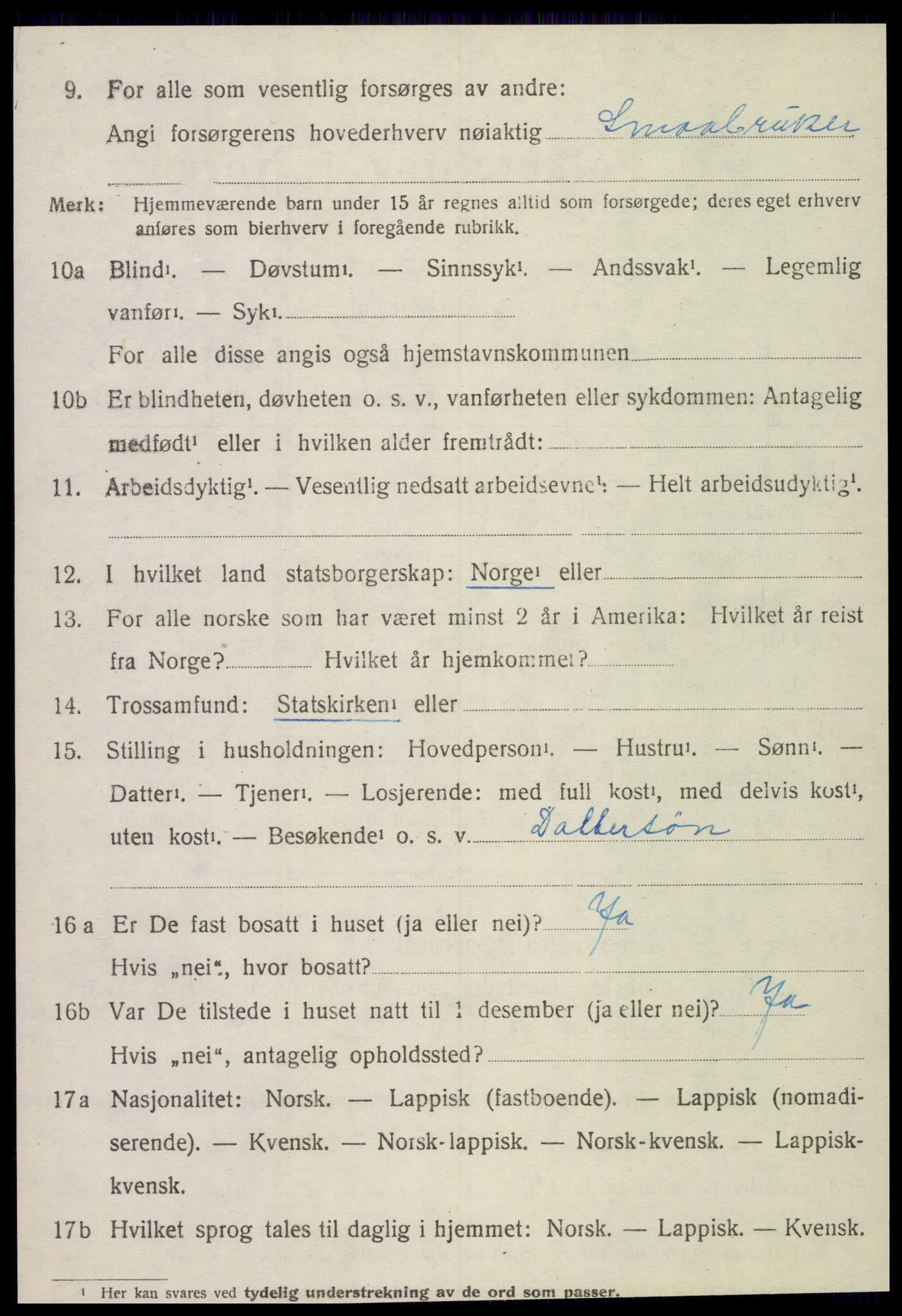 SAT, 1920 census for Kvam, 1920, p. 2022