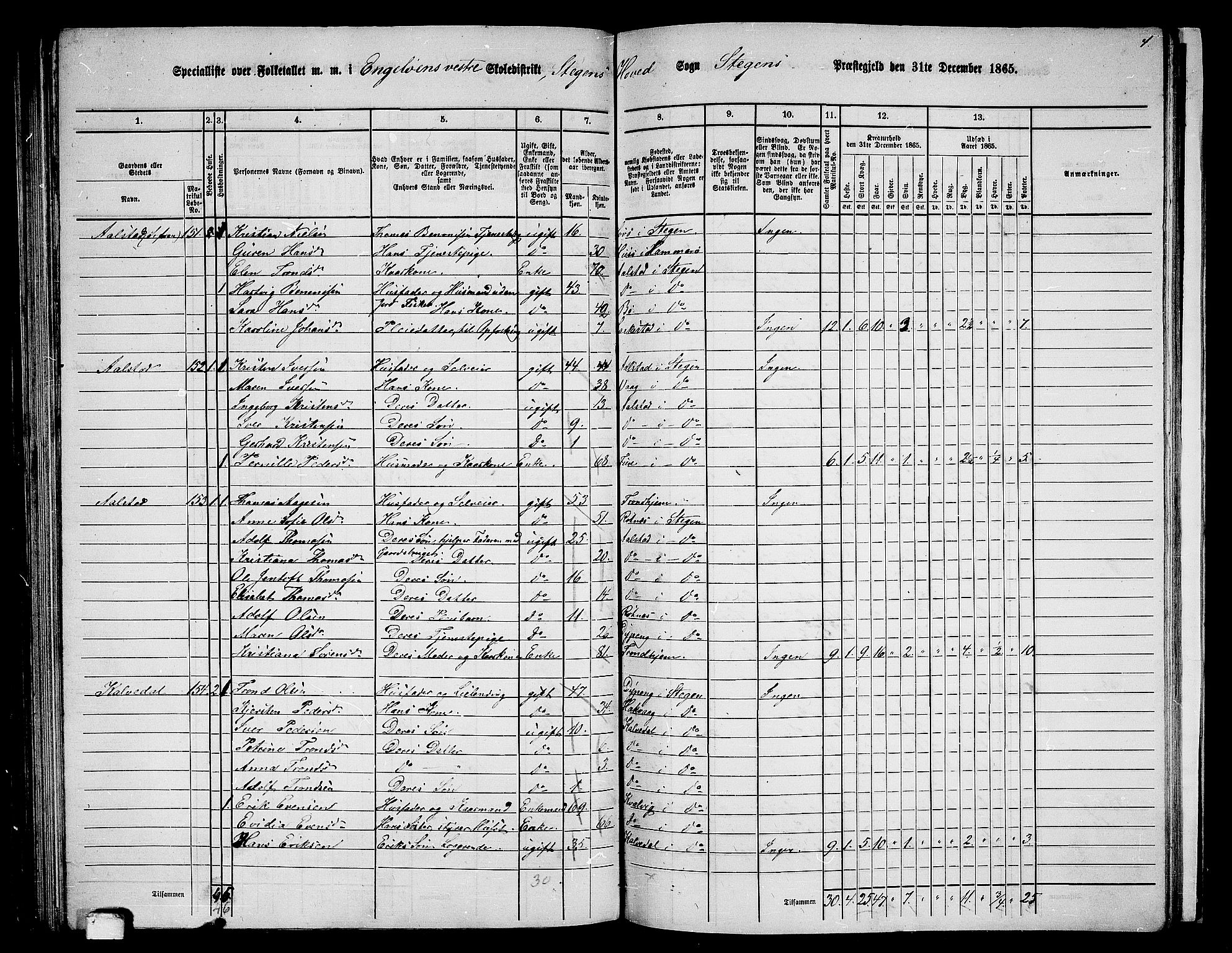 RA, 1865 census for Steigen, 1865, p. 91