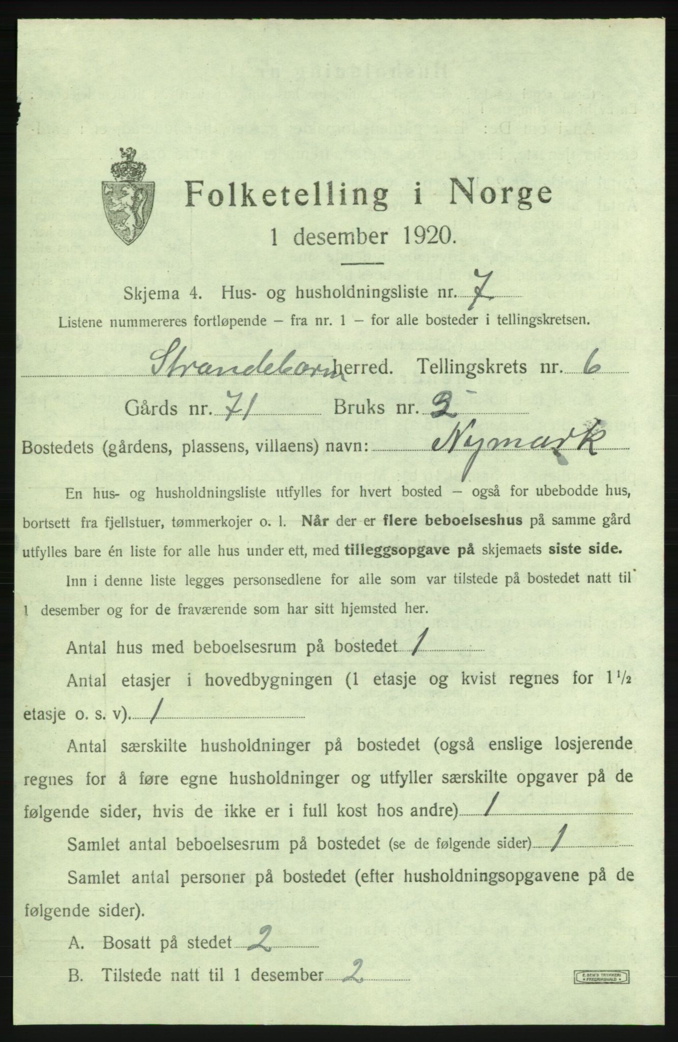 SAB, 1920 census for Strandebarm, 1920, p. 1053