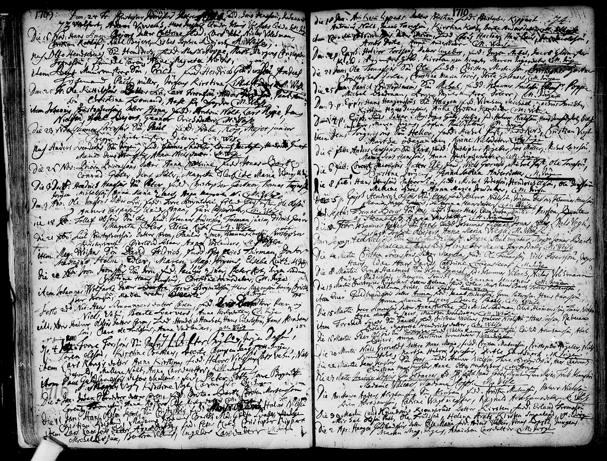 Kongsberg kirkebøker, AV/SAKO-A-22/F/Fa/L0001: Parish register (official) no. I 1, 1696-1720, p. 73-74