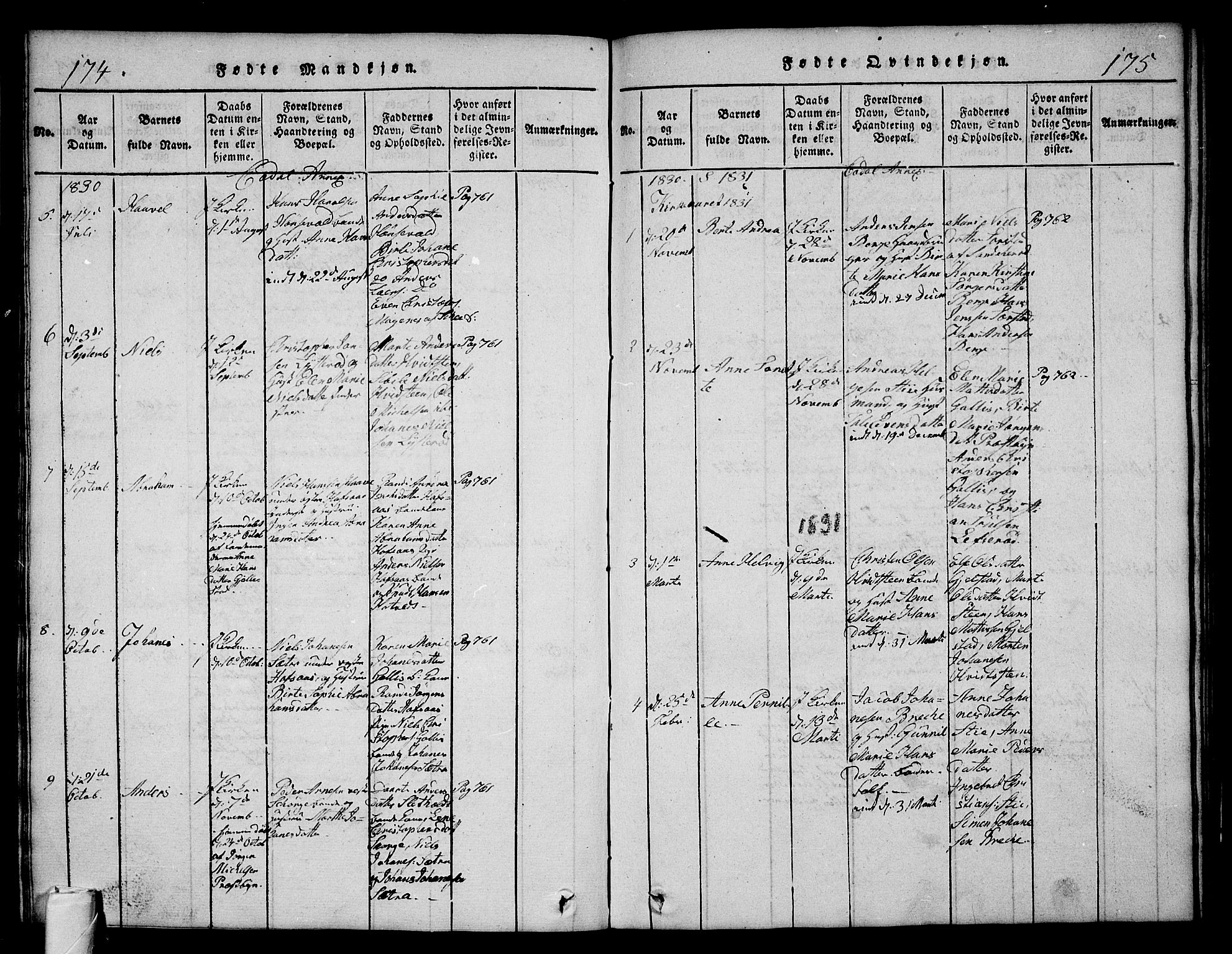 Andebu kirkebøker, AV/SAKO-A-336/G/Ga/L0002: Parish register (copy) no. I 2 /3, 1823-1832, p. 174-175