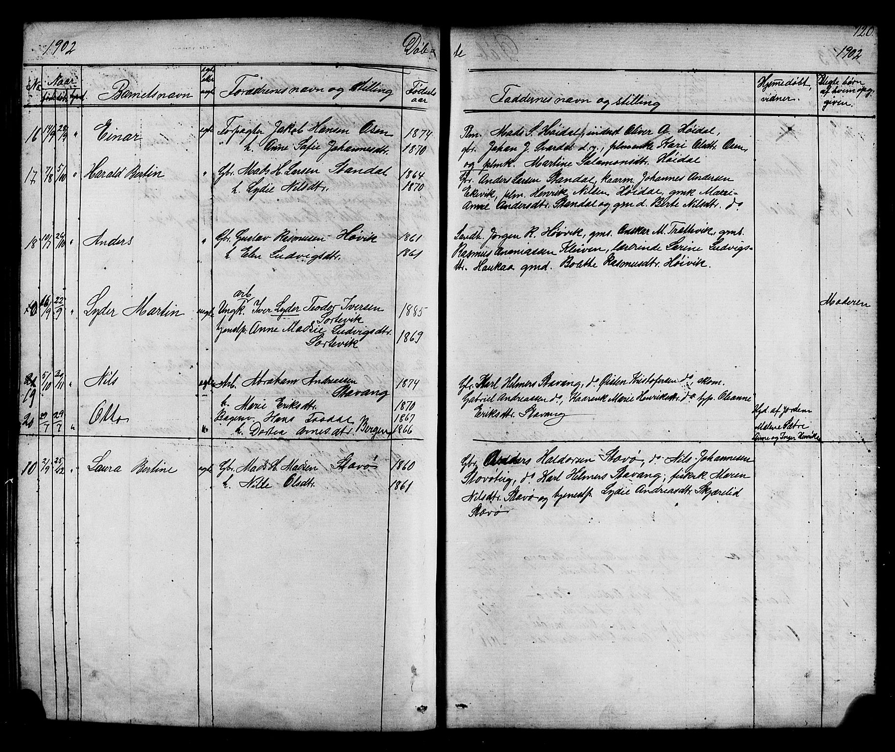 Kinn sokneprestembete, AV/SAB-A-80801/H/Hab/Habc/L0002: Parish register (copy) no. C 2, 1869-1918, p. 120