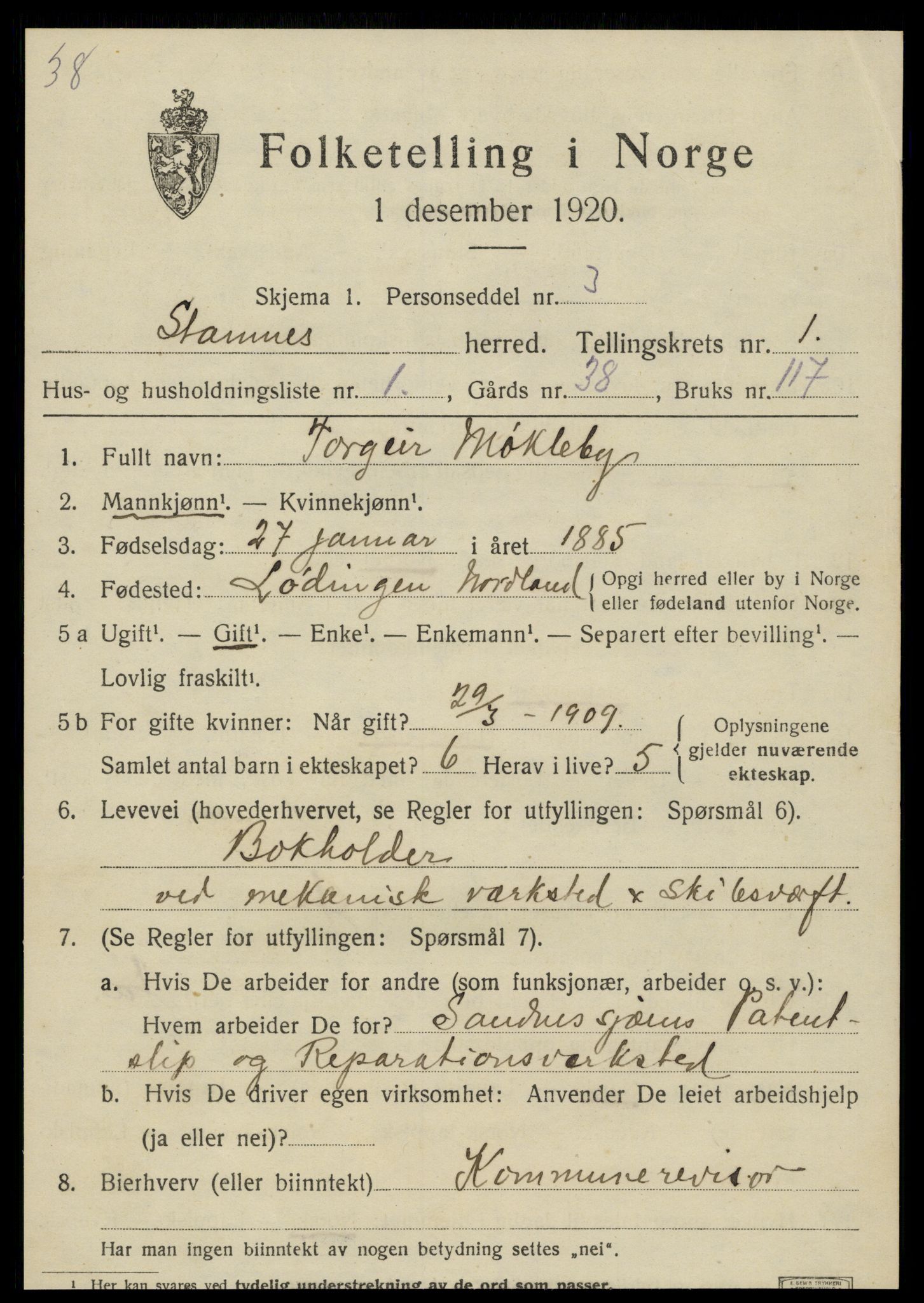 SAT, 1920 census for Stamnes, 1920, p. 574