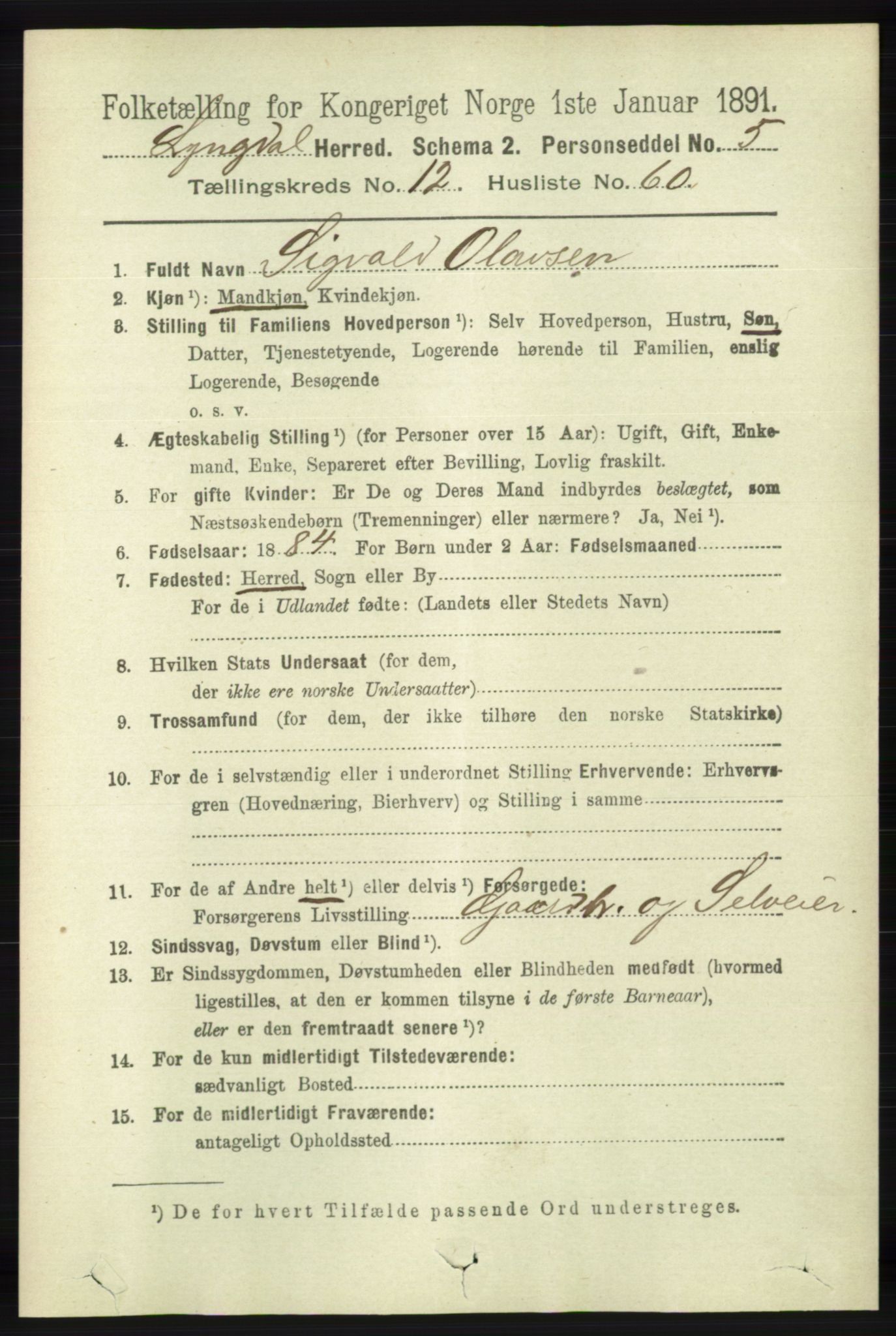 RA, 1891 census for 1032 Lyngdal, 1891, p. 5552